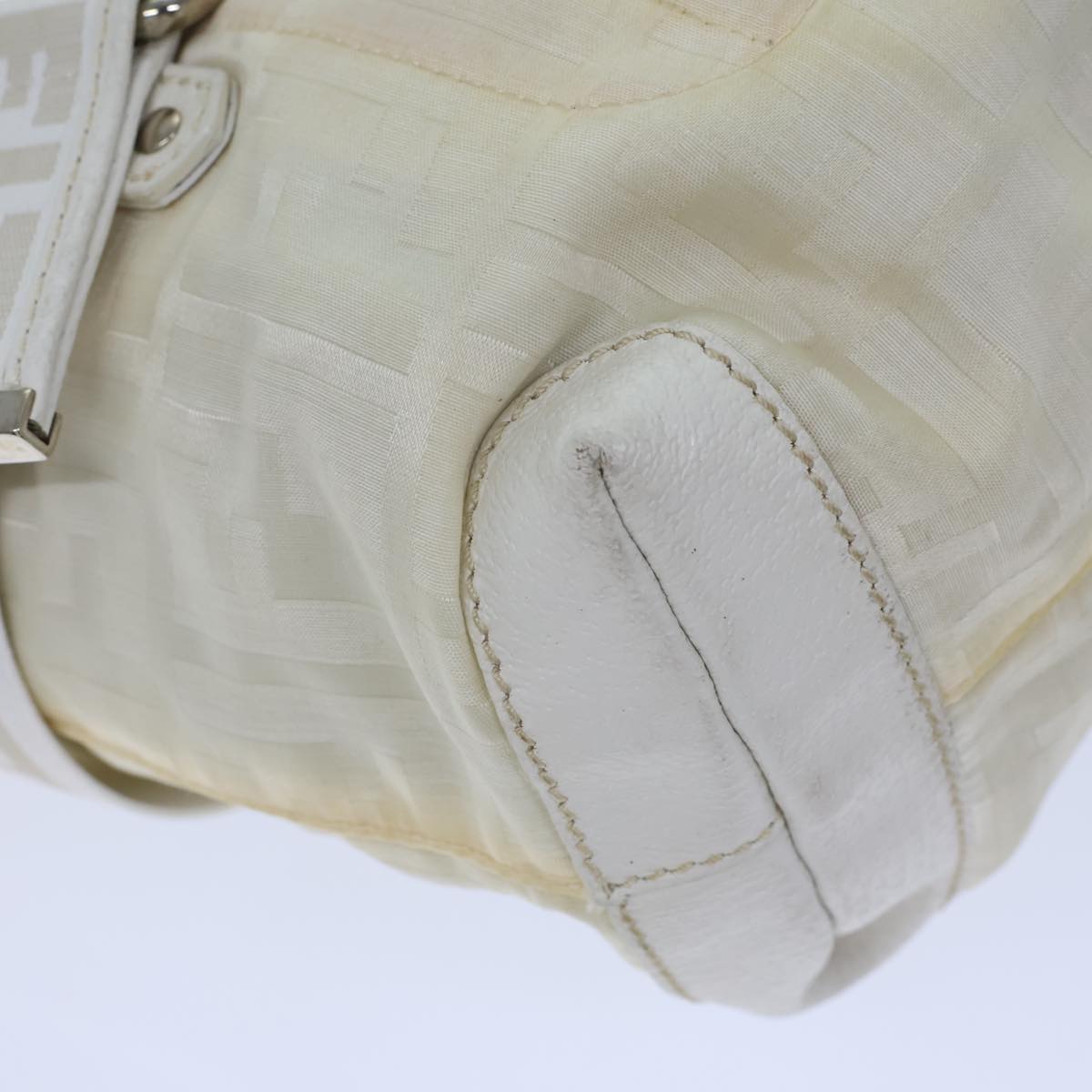 FENDI Zucca Canvas Hand Bag Nylon White Auth 72631