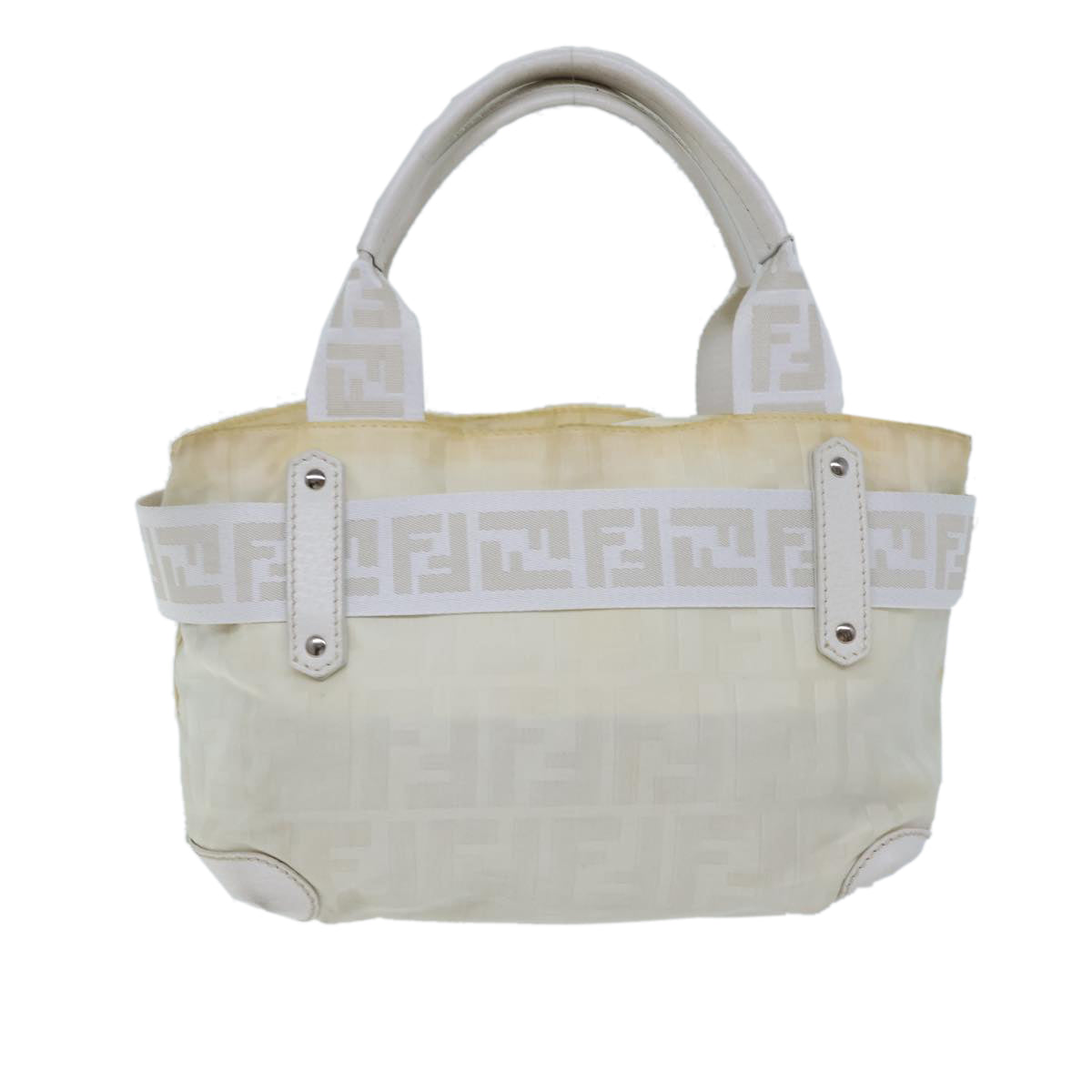 FENDI Zucca Canvas Hand Bag Nylon White Auth 72631