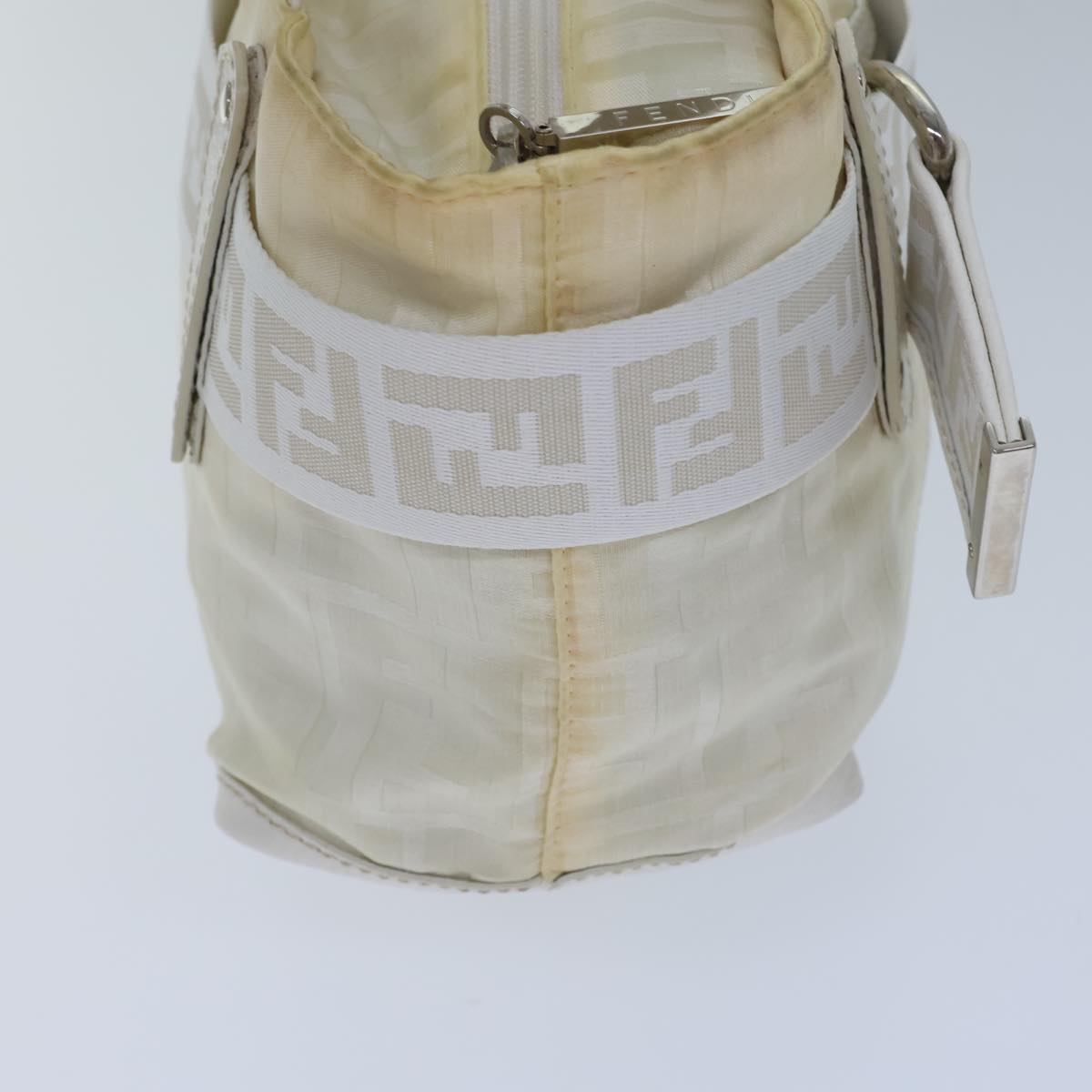 FENDI Zucca Canvas Hand Bag Nylon White Auth 72631