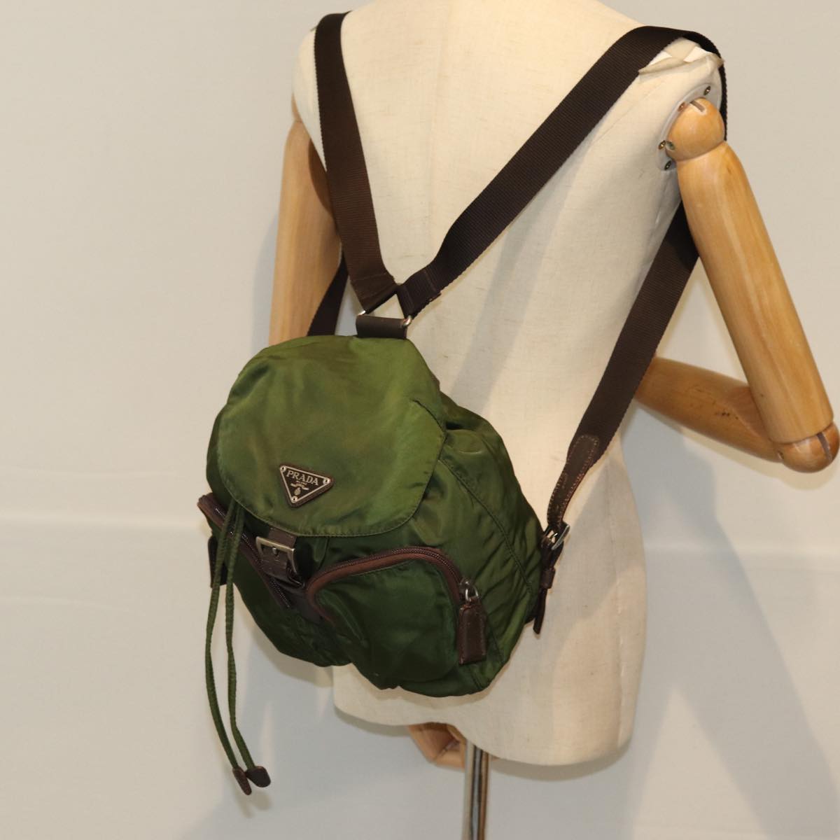 PRADA Backpack Nylon Khaki Auth 72632