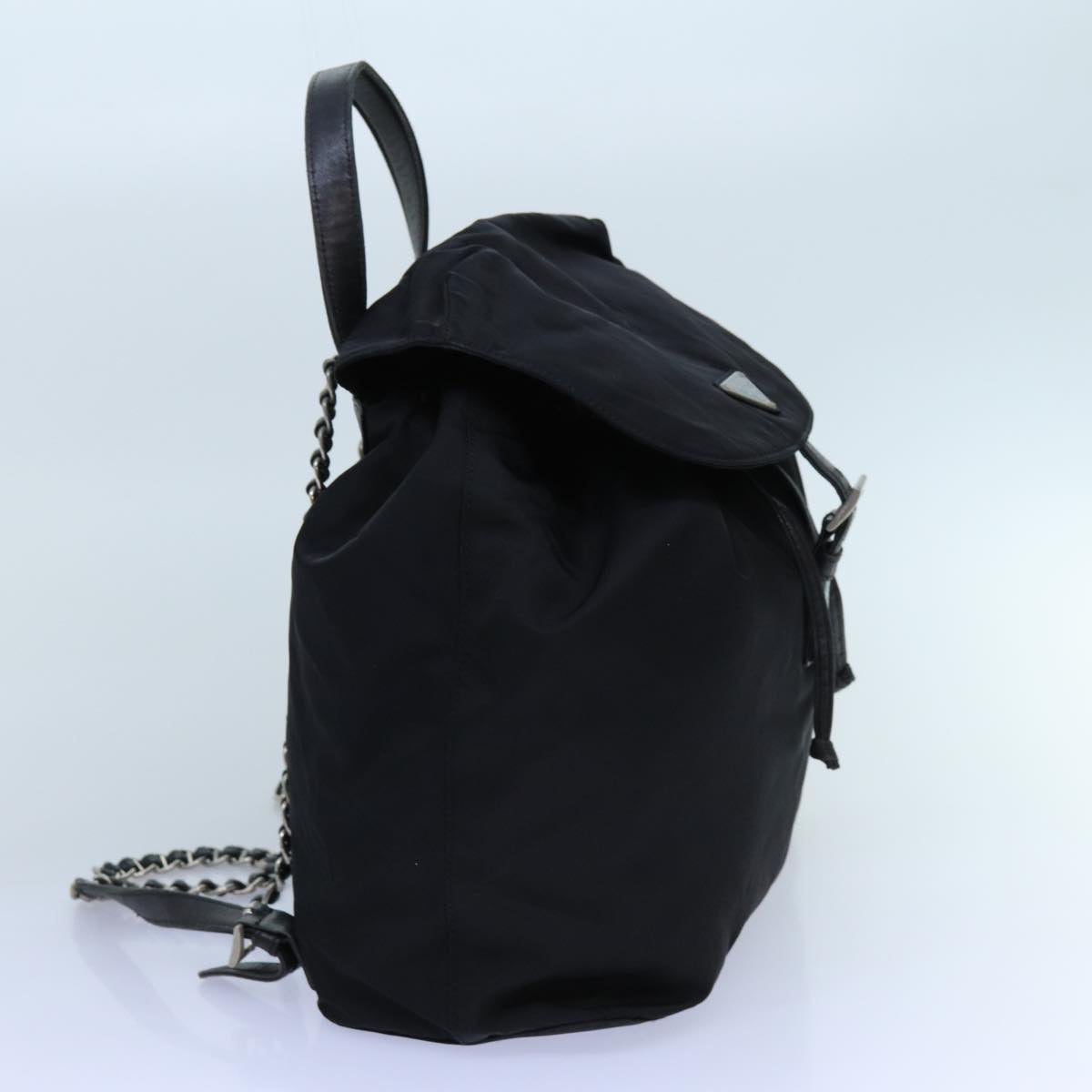 PRADA Chain Backpack Nylon Black Auth 72700