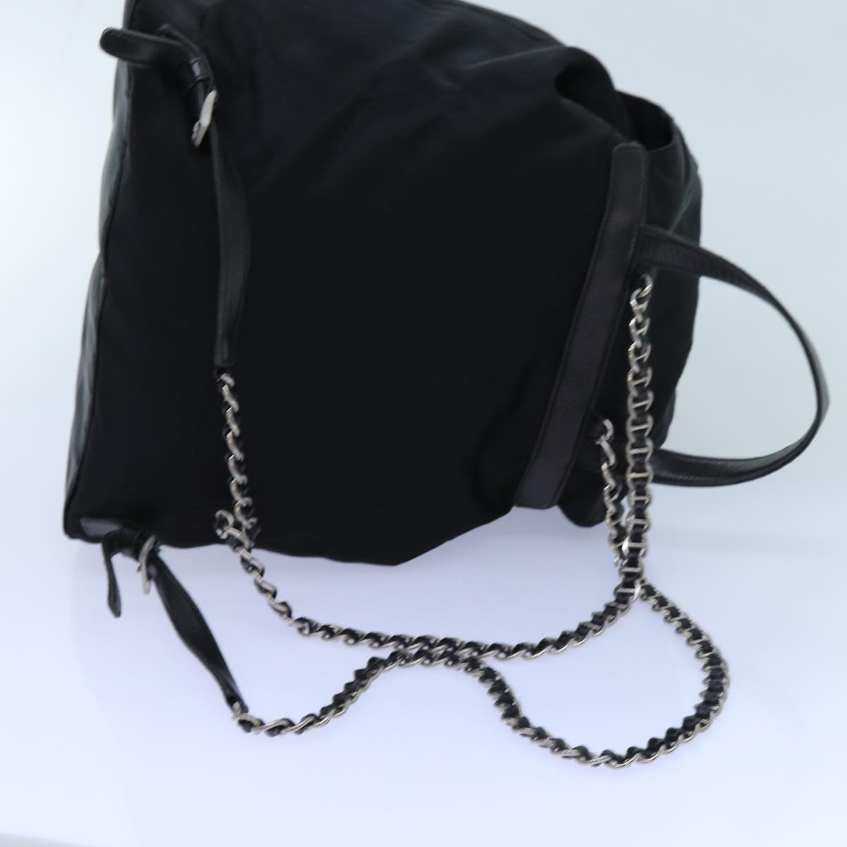 PRADA Chain Backpack Nylon Black Auth 72700