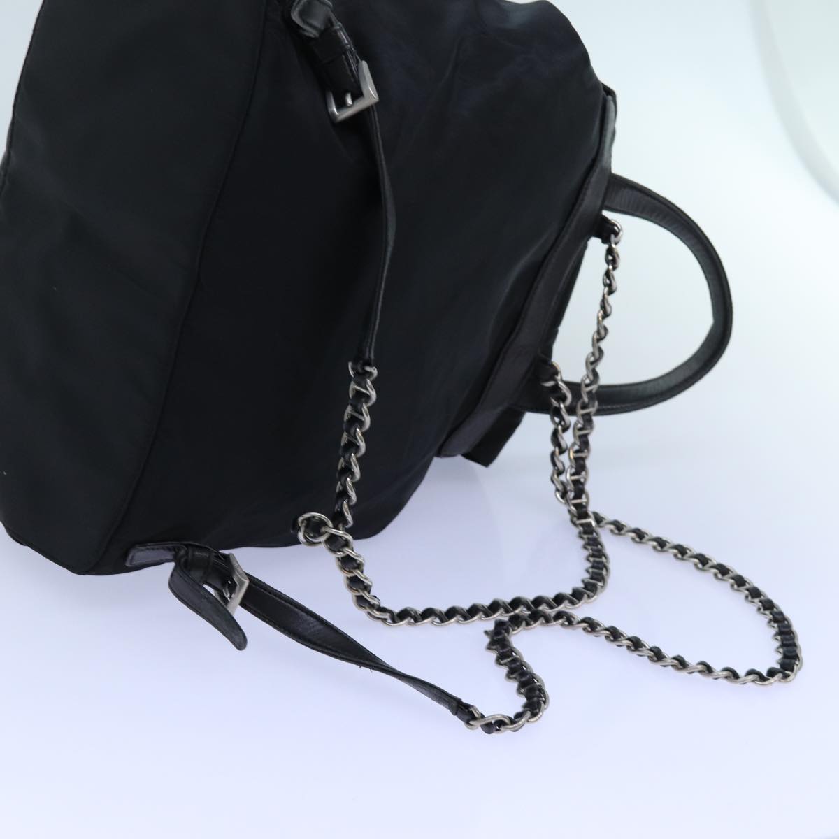 PRADA Chain Backpack Nylon Black Auth 72700