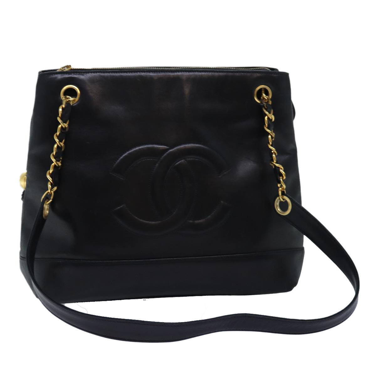 CHANEL COCO Mark Chain Shoulder Bag Lamb Skin Black CC Auth 72768