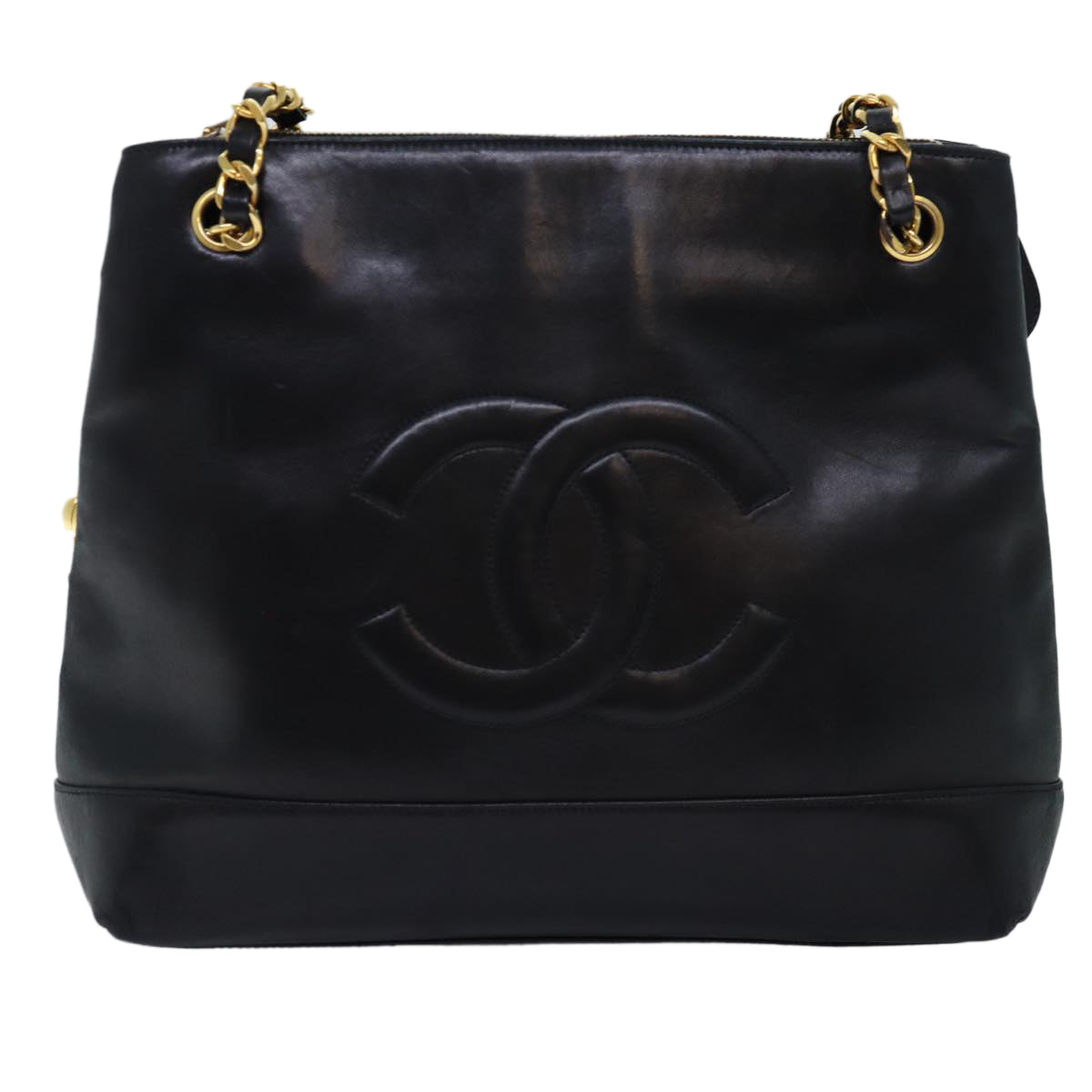 CHANEL COCO Mark Chain Shoulder Bag Lamb Skin Black CC Auth 72768