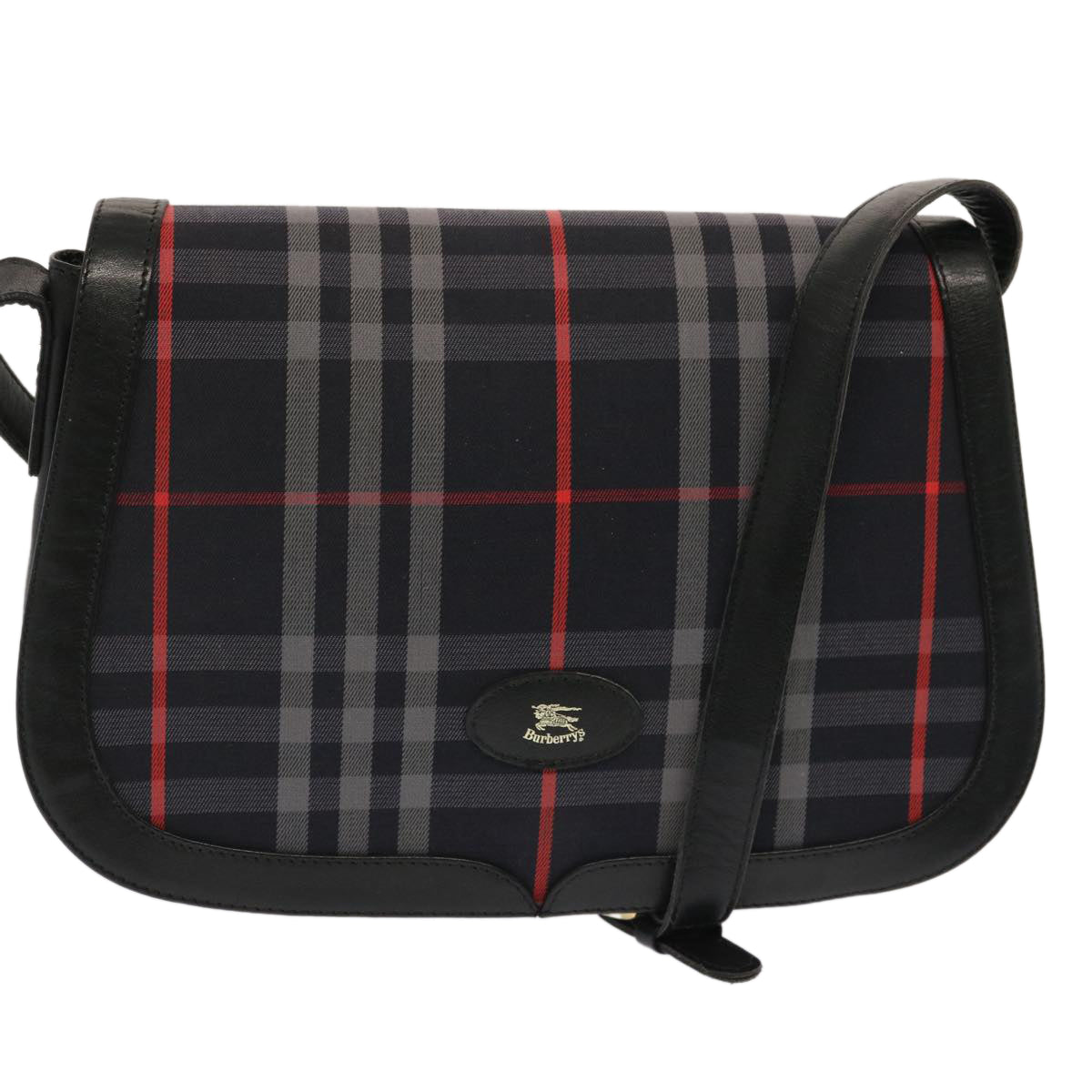 Burberrys Nova Check Shoulder Bag Canvas Navy Black Red Auth 72770