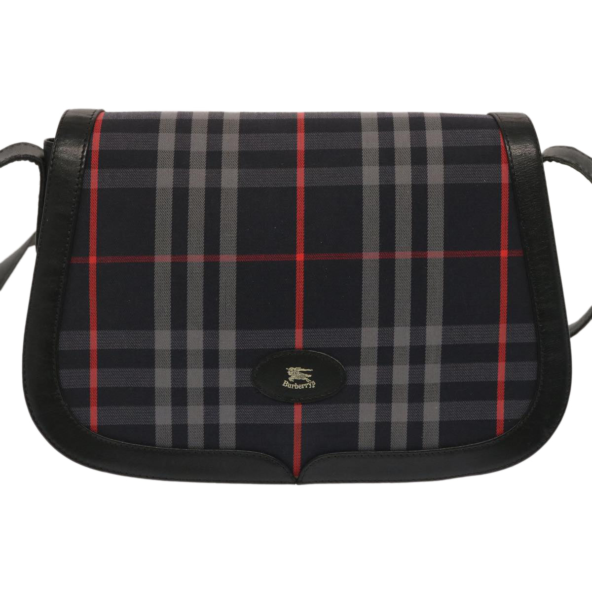 Burberrys Nova Check Shoulder Bag Canvas Navy Black Red Auth 72770