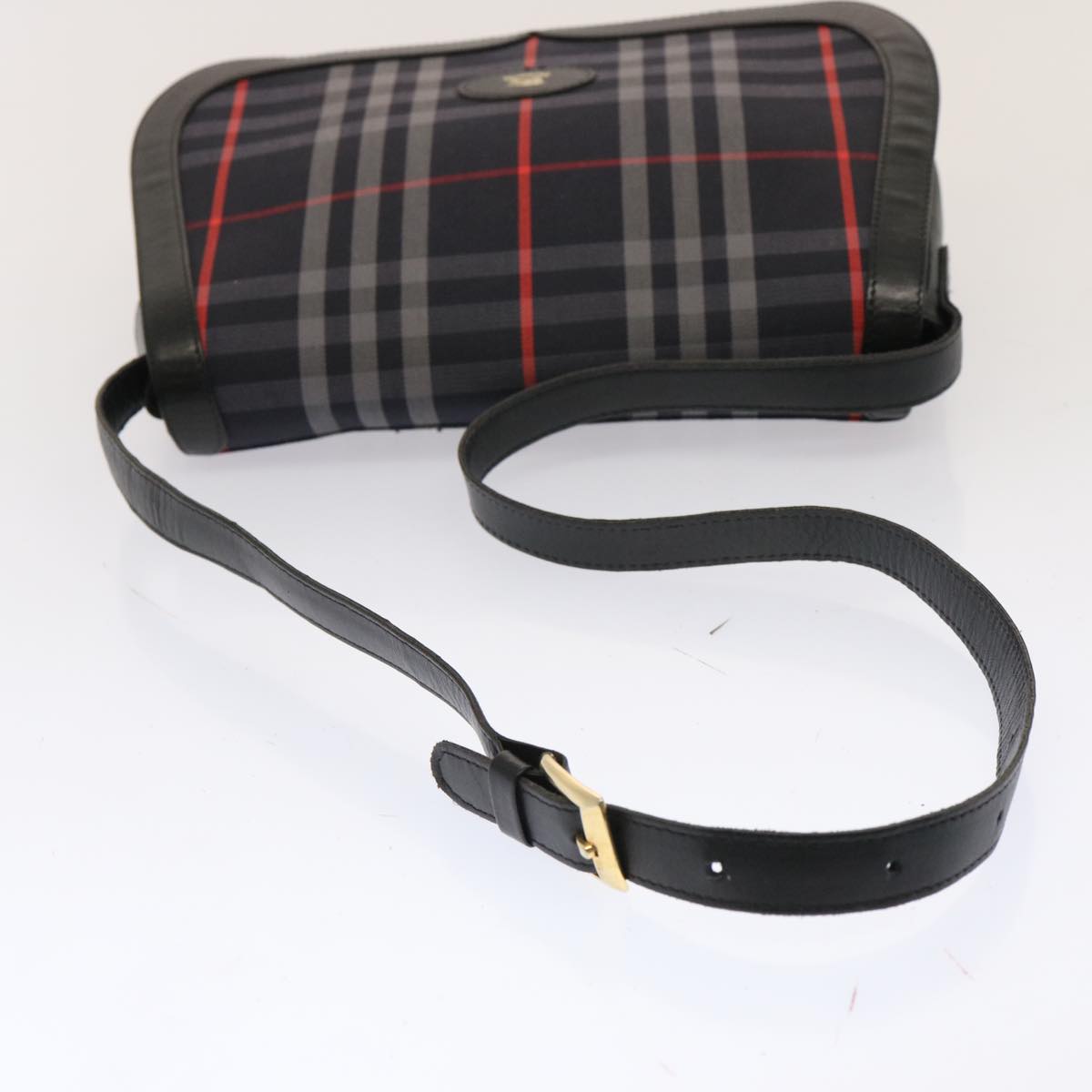 Burberrys Nova Check Shoulder Bag Canvas Navy Black Red Auth 72770