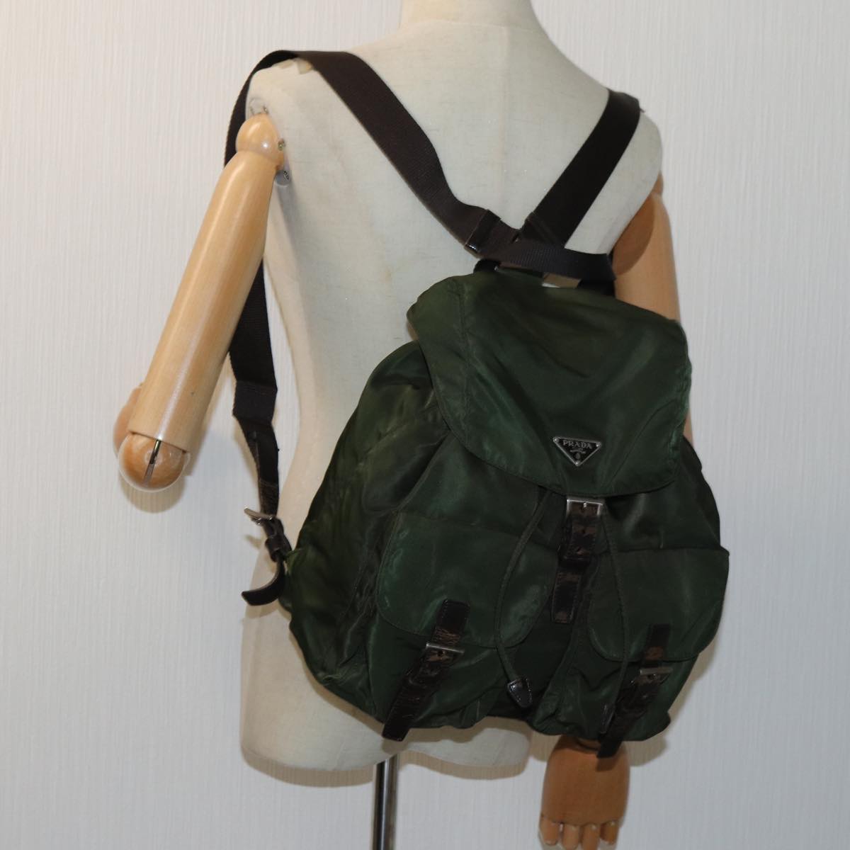 PRADA Backpack Nylon Khaki Auth 72783