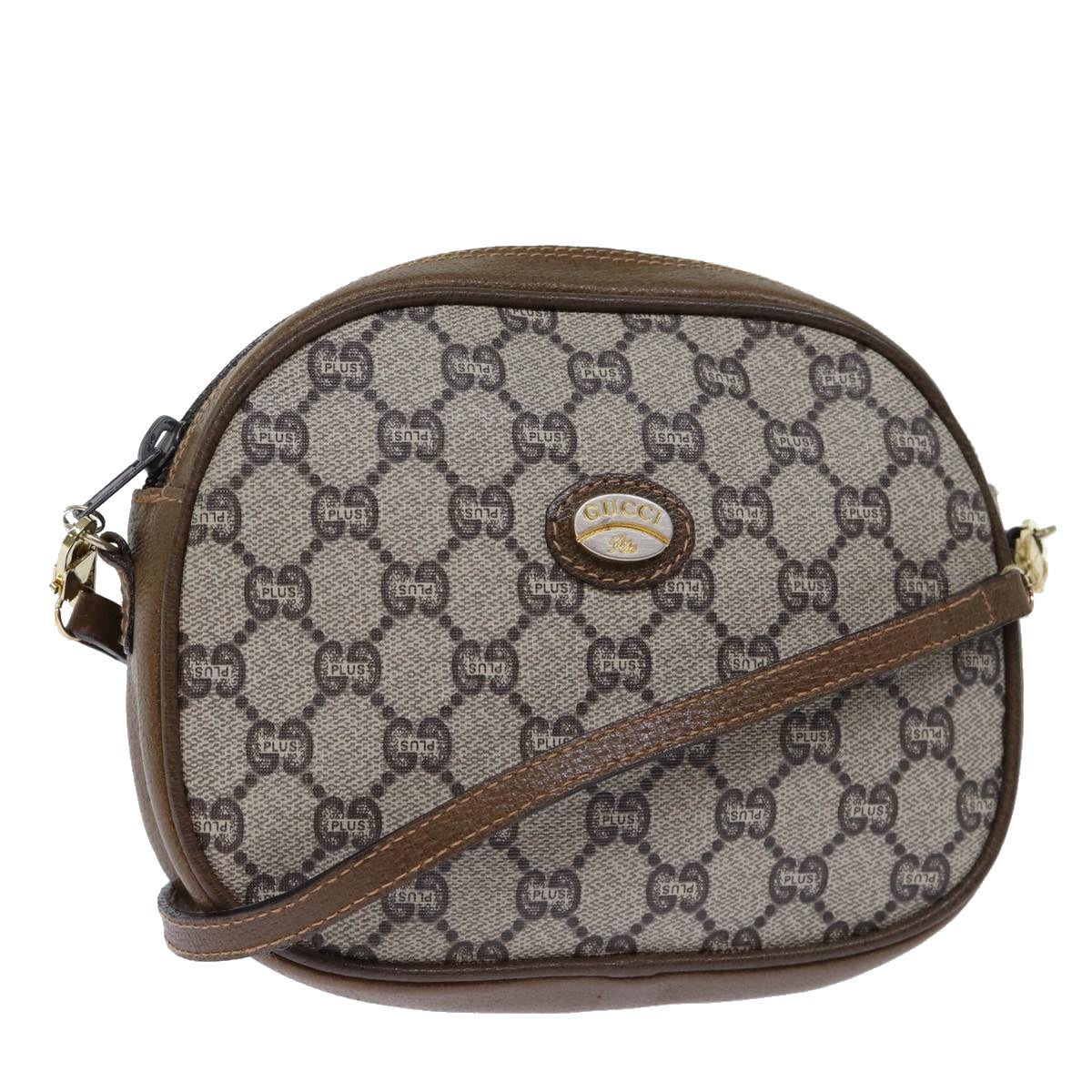 GUCCI GG PLUS Canvas Shoulder Bag PVC Beige Auth 72812