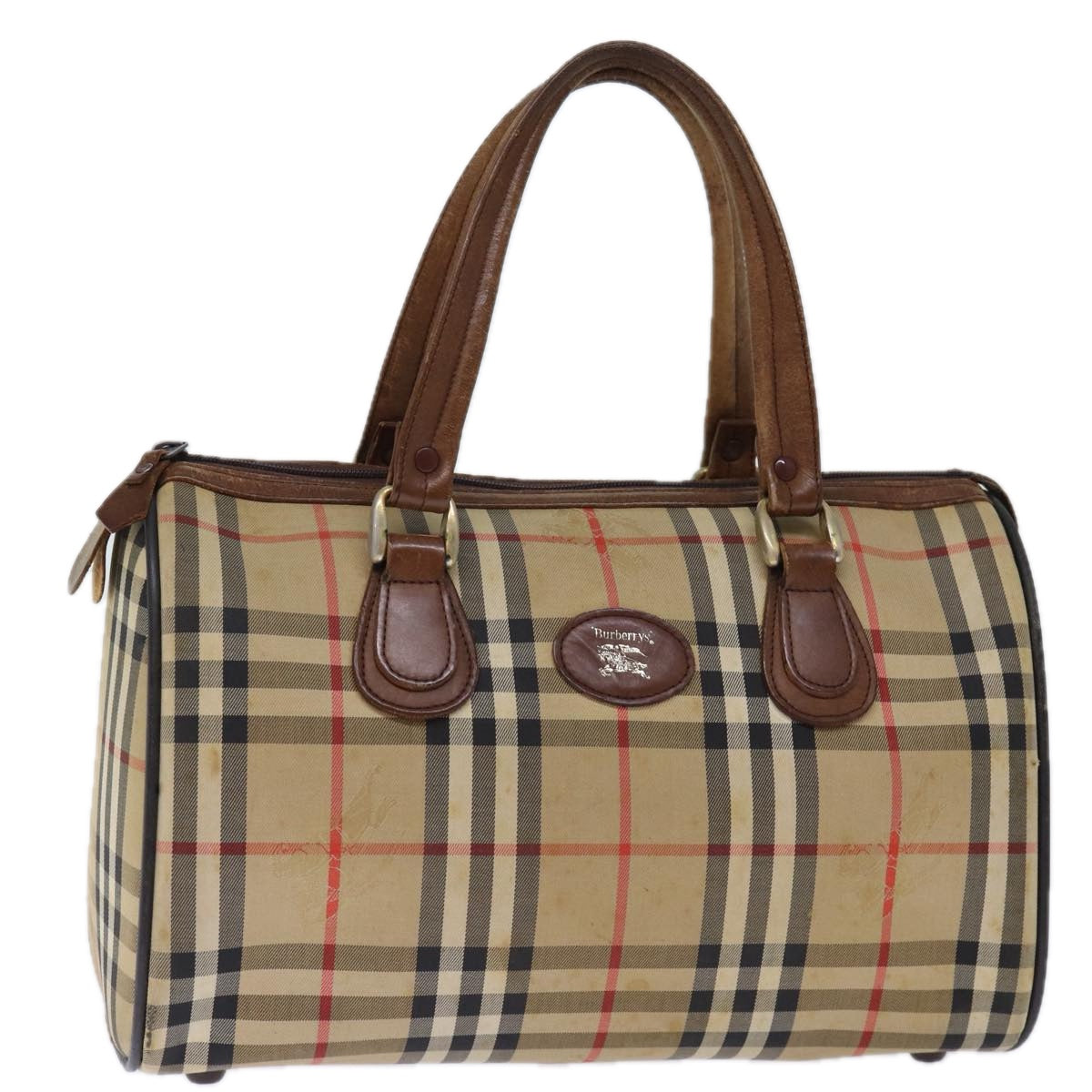 Burberrys Nova Check Boston Bag Canvas Beige Auth 72845