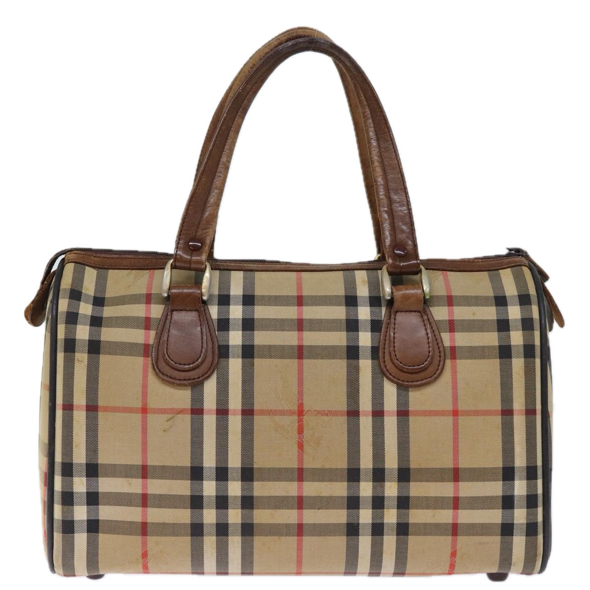 Burberrys Nova Check Boston Bag Canvas Beige Auth 72845