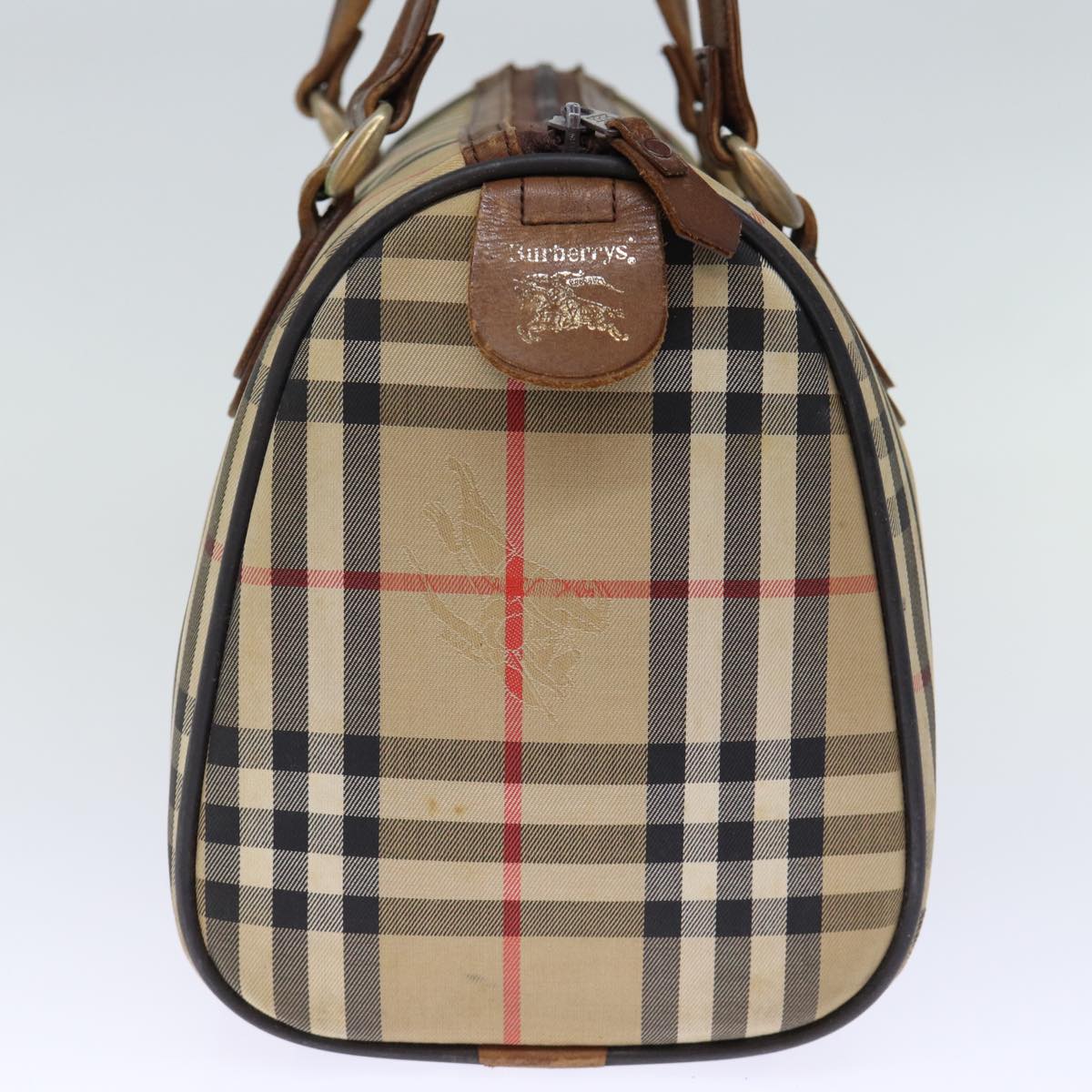 Burberrys Nova Check Boston Bag Canvas Beige Auth 72845