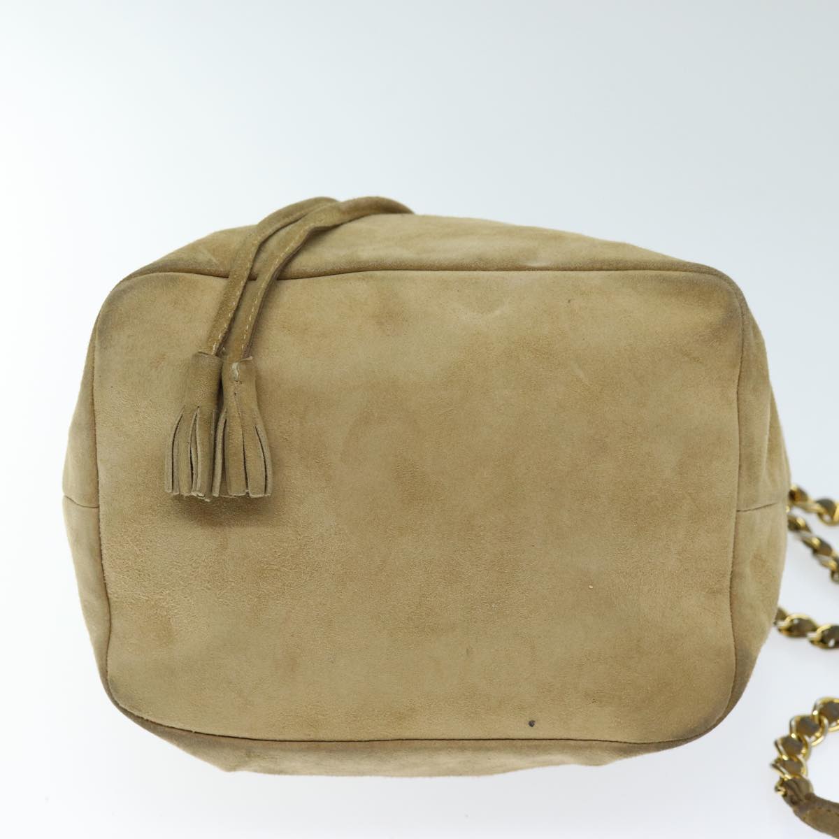 PRADA Chain Shoulder Bag Suede Beige Auth 72855