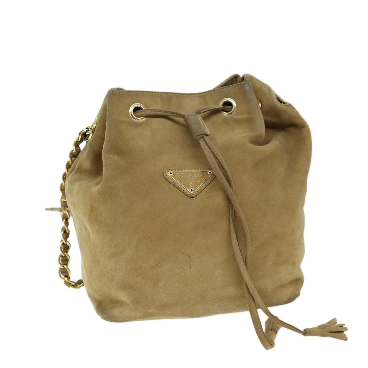 PRADA Chain Shoulder Bag Suede Beige Auth 72855