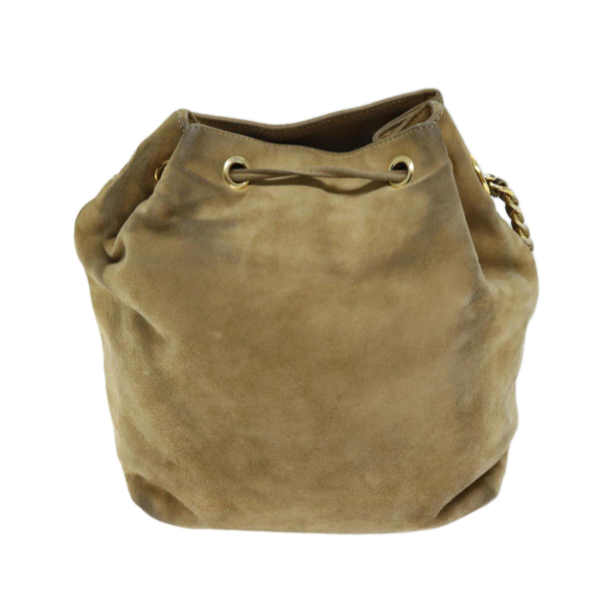 PRADA Chain Shoulder Bag Suede Beige Auth 72855