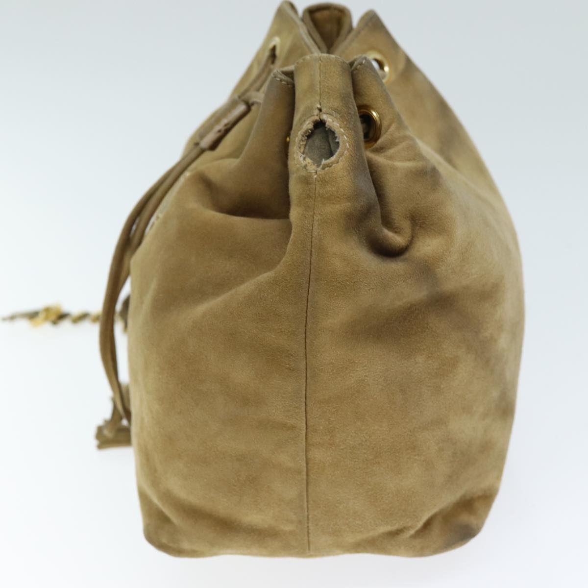 PRADA Chain Shoulder Bag Suede Beige Auth 72855