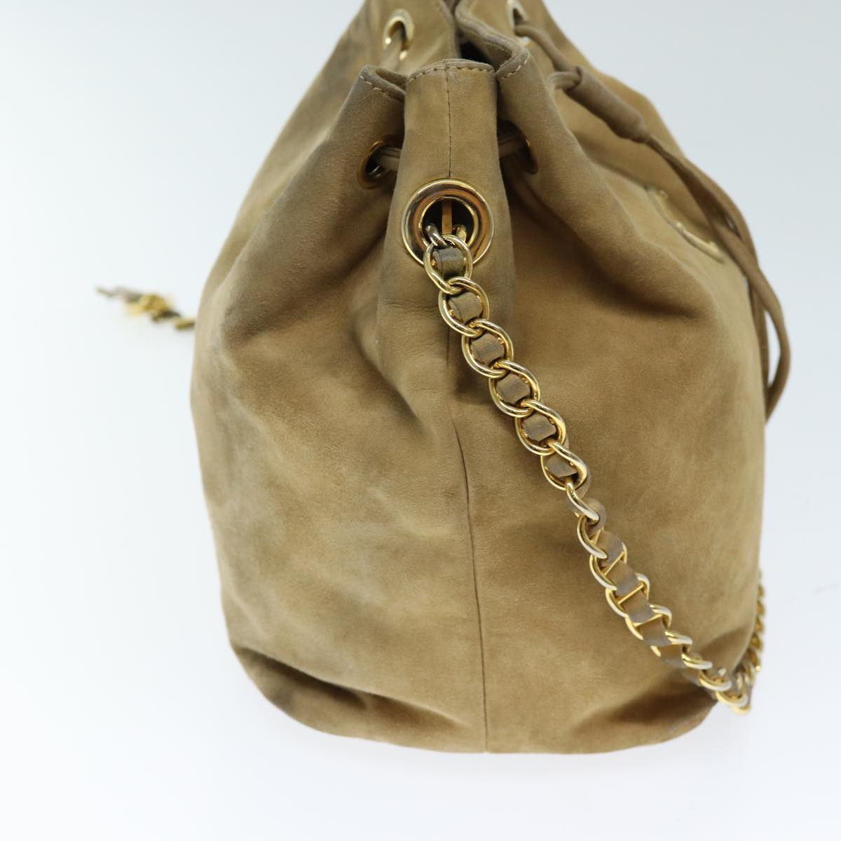 PRADA Chain Shoulder Bag Suede Beige Auth 72855