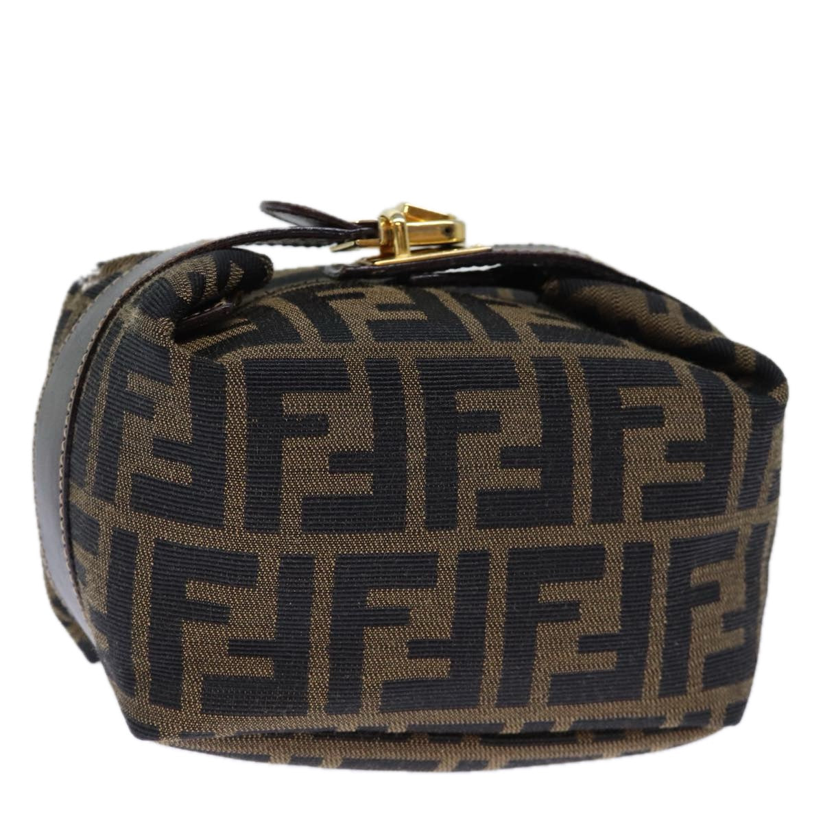 FENDI Zucca Canvas Hand Bag Brown Black Auth 72861