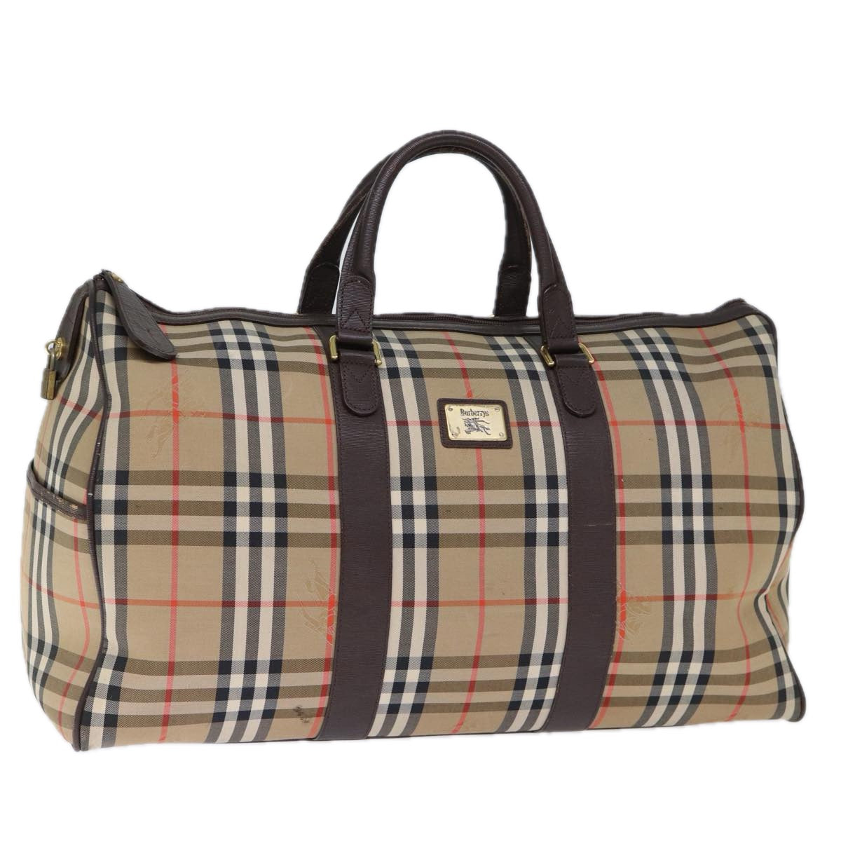 Burberrys Nova Check Boston Bag Canvas Beige Auth 72888