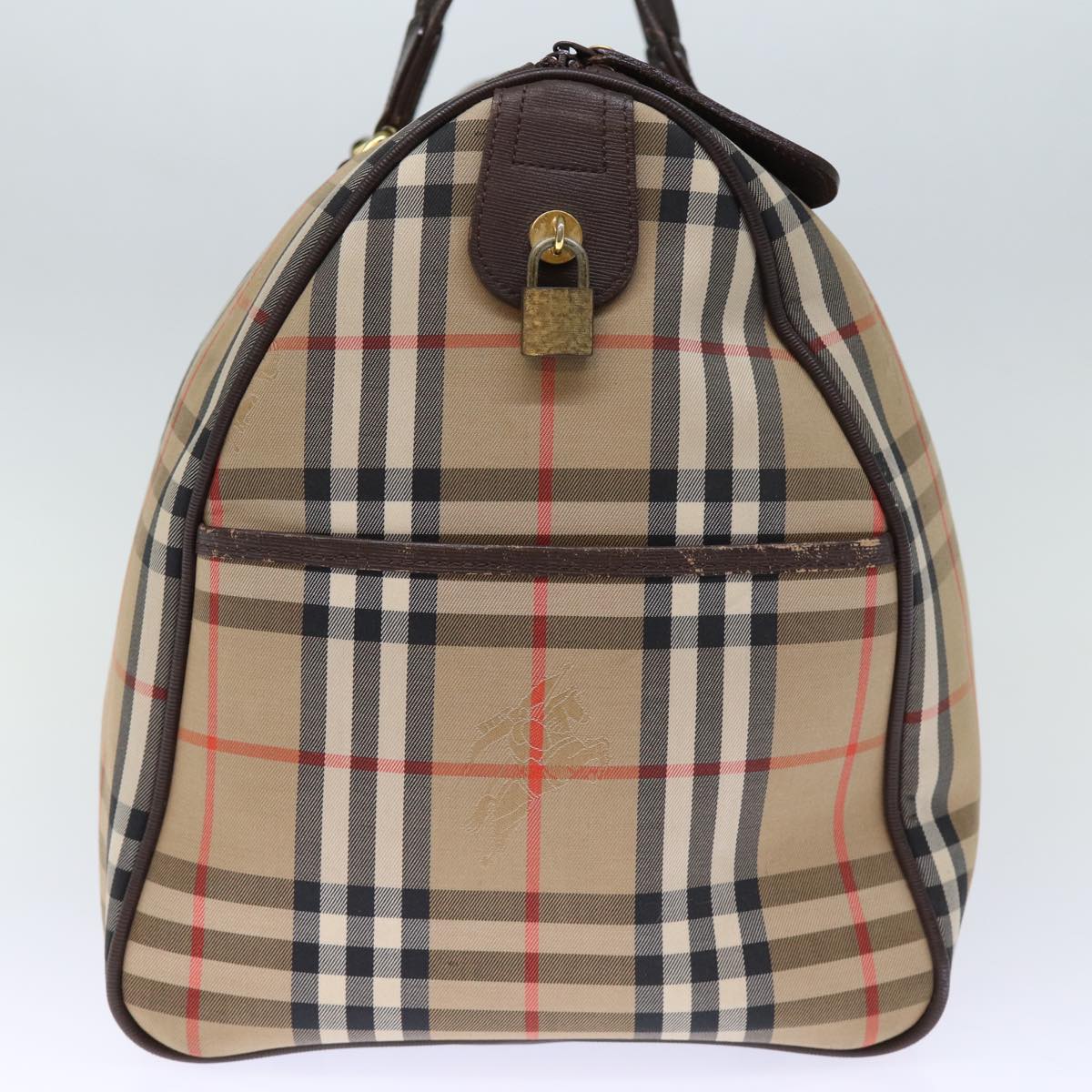 Burberrys Nova Check Boston Bag Canvas Beige Auth 72888