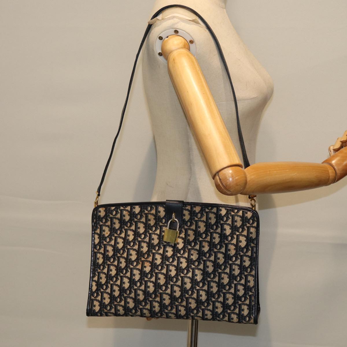 Christian Dior Trotter Canvas Shoulder Bag Navy Auth 72964