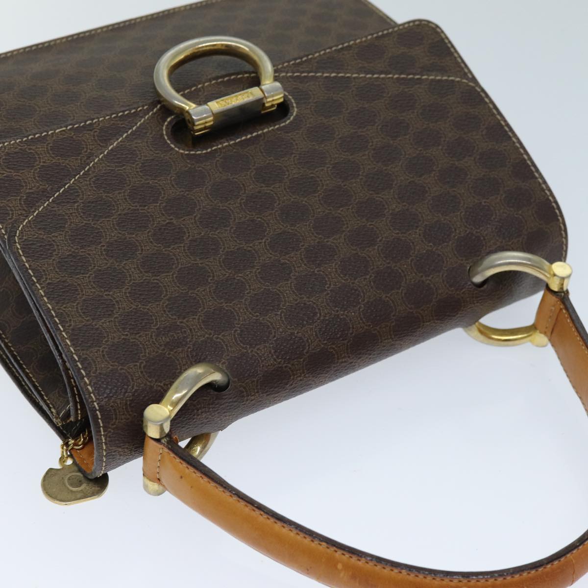 CELINE Macadam Canvas Hand Bag PVC Brown Auth 73012