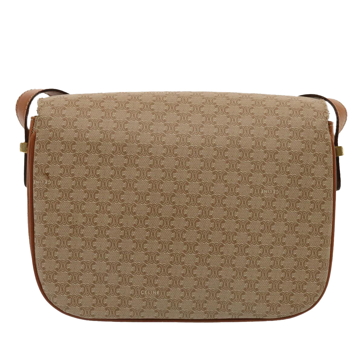 CELINE Macadam Canvas Shoulder Bag Beige Auth 73027