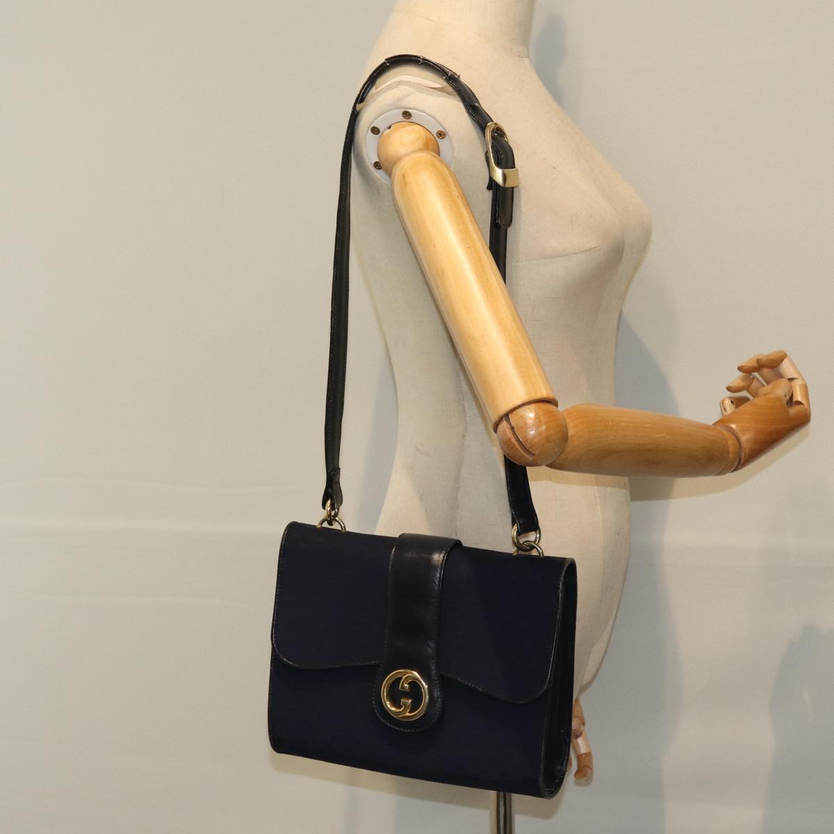 GUCCI Micro GG Canvas Shoulder Bag Navy Auth 73031