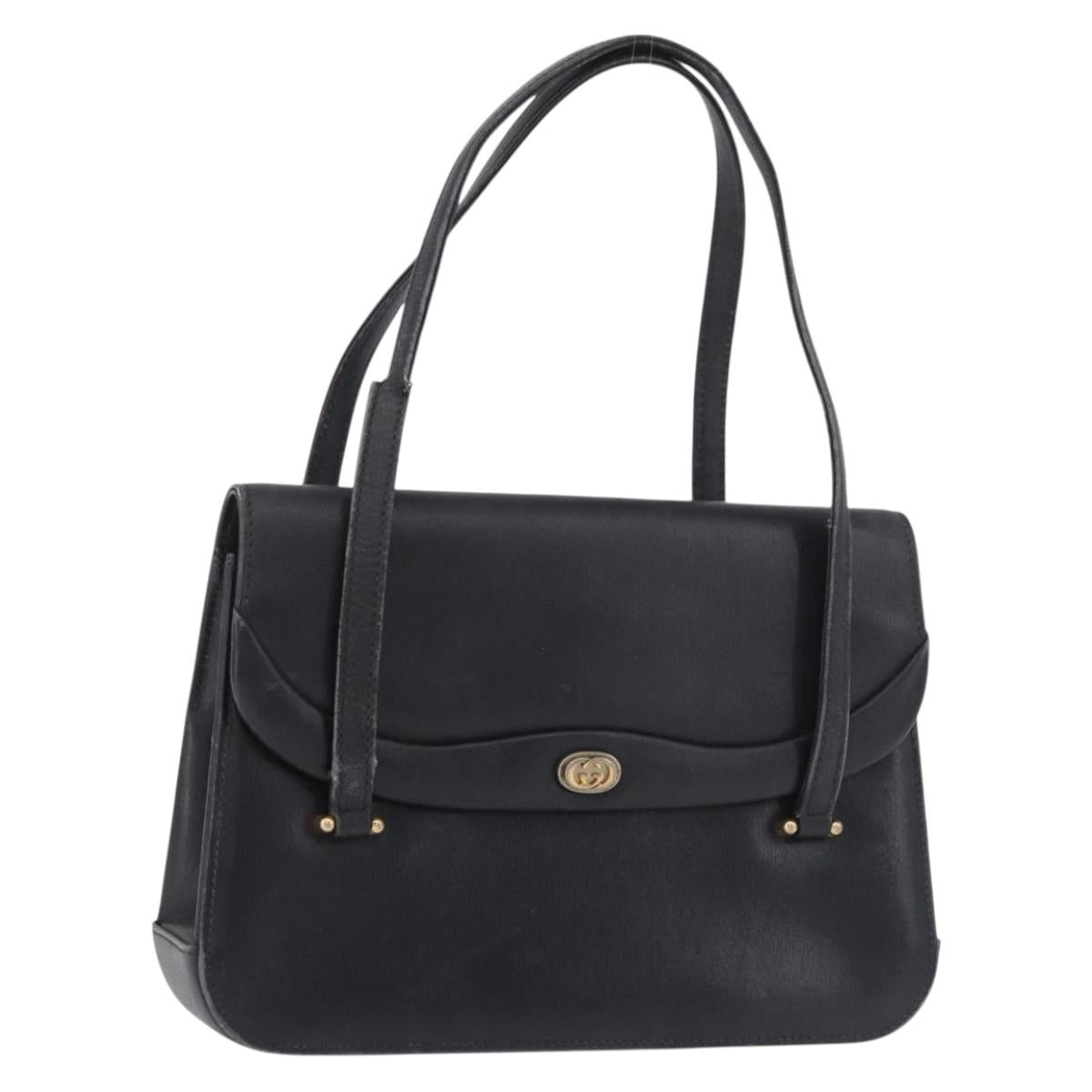 GUCCI Hand Bag Leather Black Auth 73035