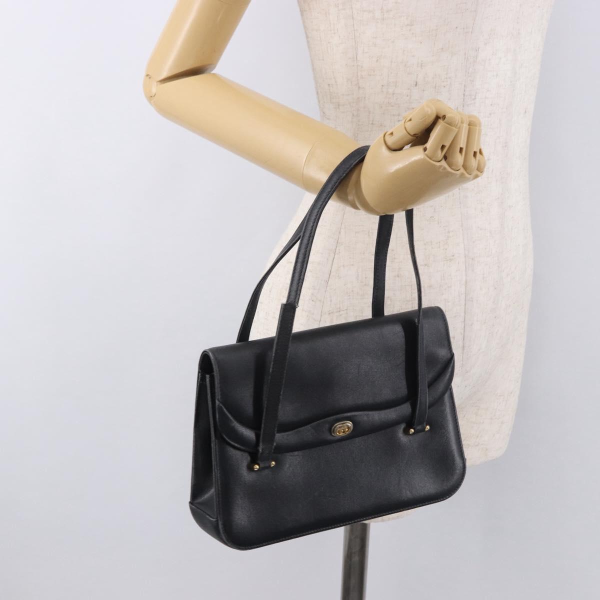 GUCCI Hand Bag Leather Black Auth 73035
