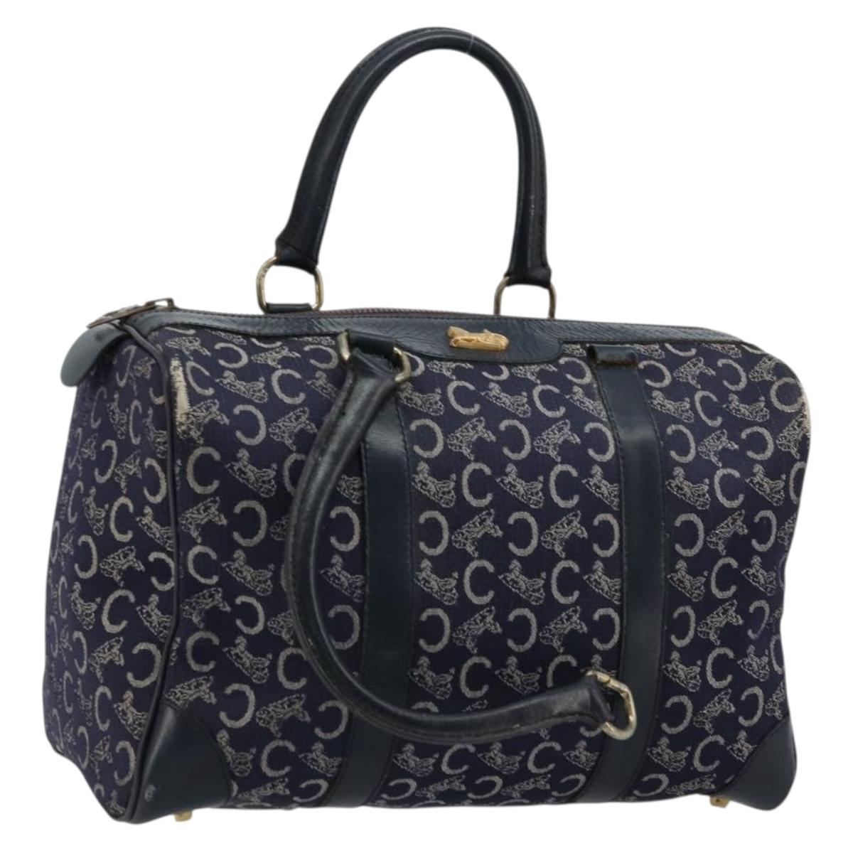 CELINE C Sulky Hand Bag Canvas Navy Gold Auth 73095