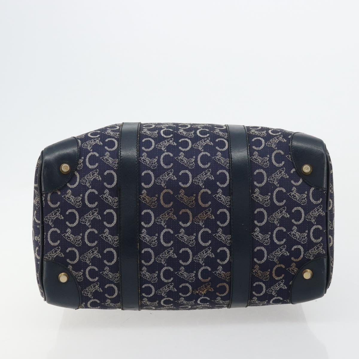 CELINE C Sulky Hand Bag Canvas Navy Gold Auth 73095