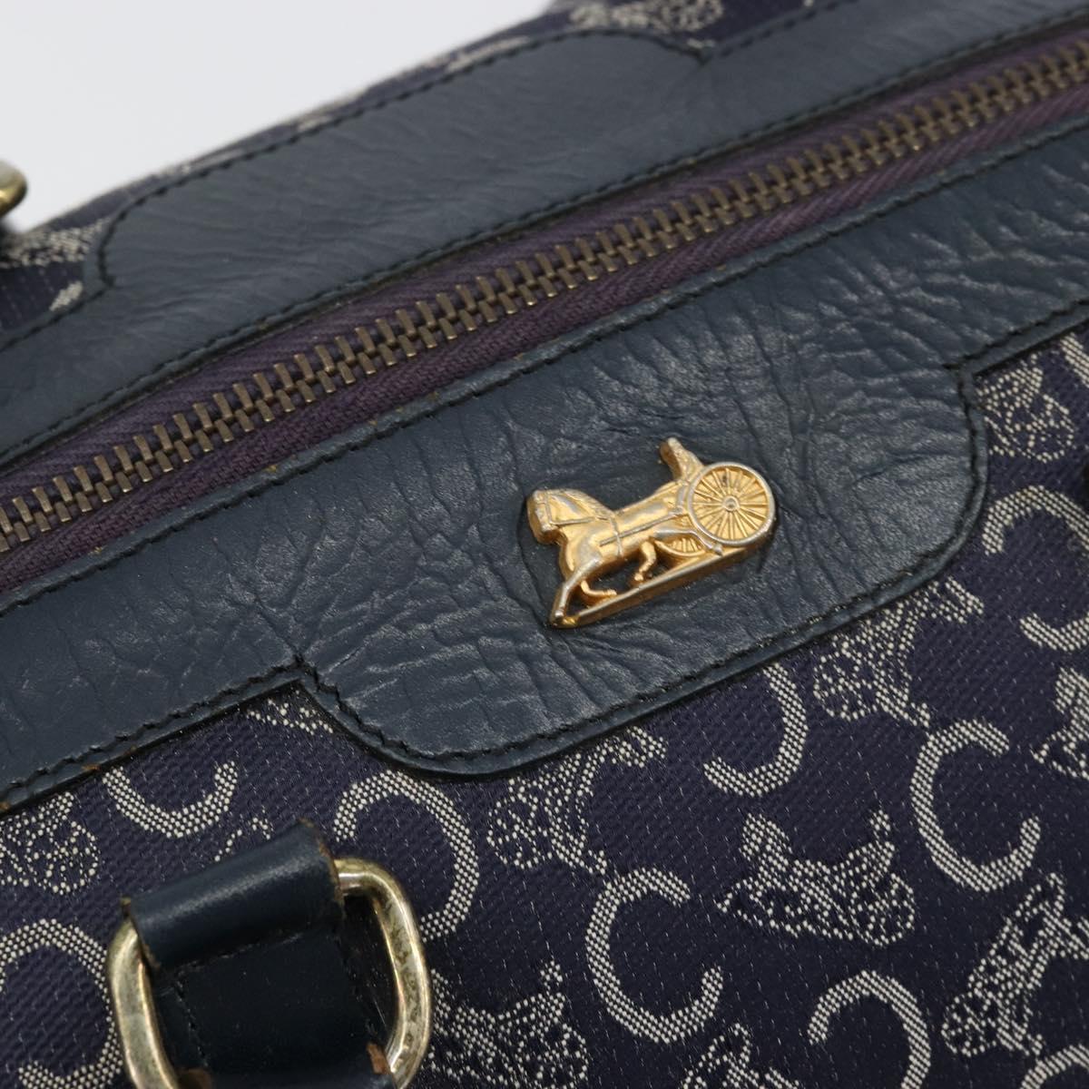 CELINE C Sulky Hand Bag Canvas Navy Gold Auth 73095