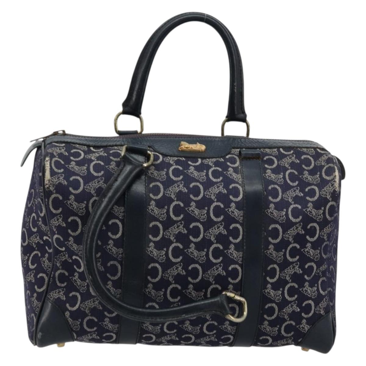 CELINE C Sulky Hand Bag Canvas Navy Gold Auth 73095
