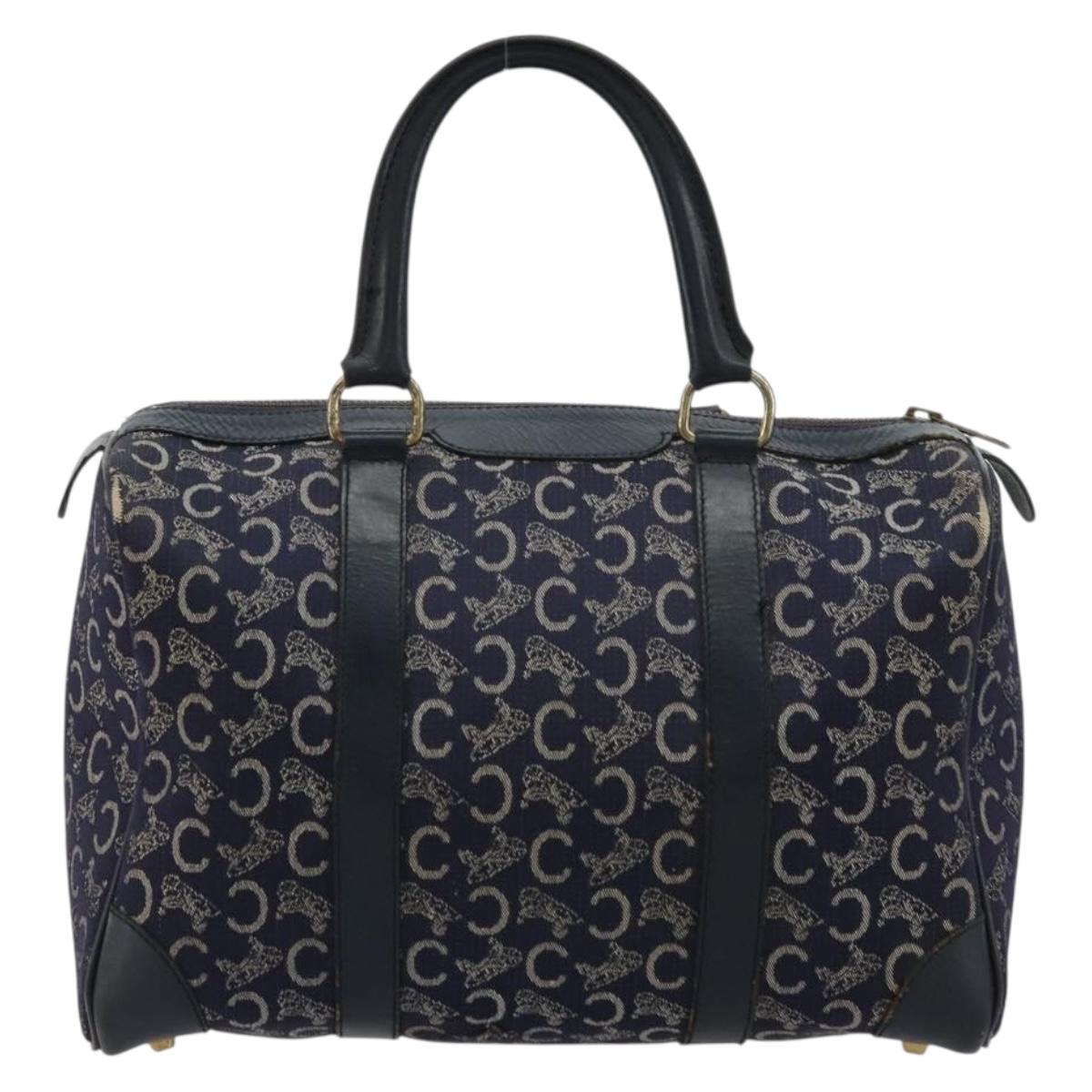 CELINE C Sulky Hand Bag Canvas Navy Gold Auth 73095
