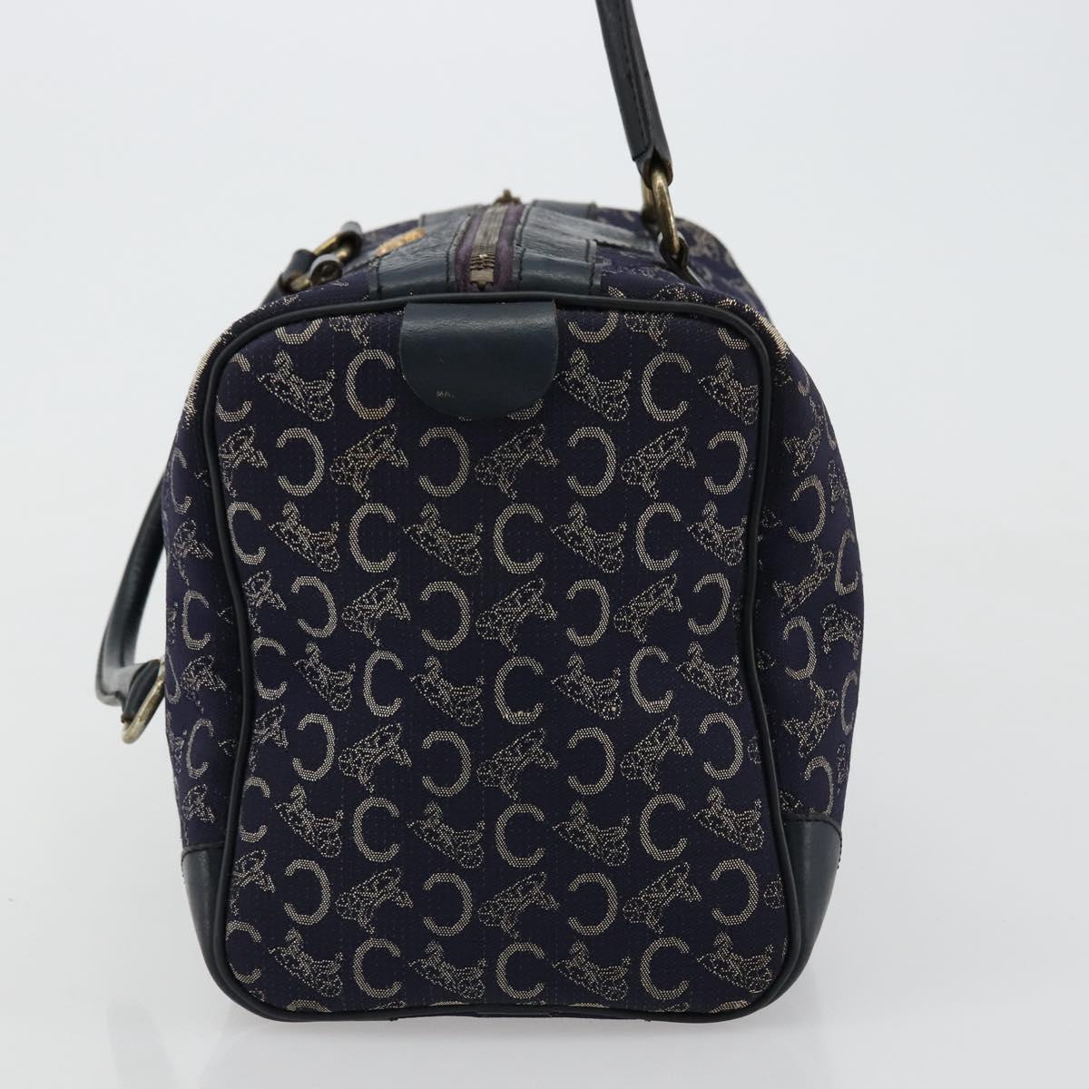 CELINE C Sulky Hand Bag Canvas Navy Gold Auth 73095