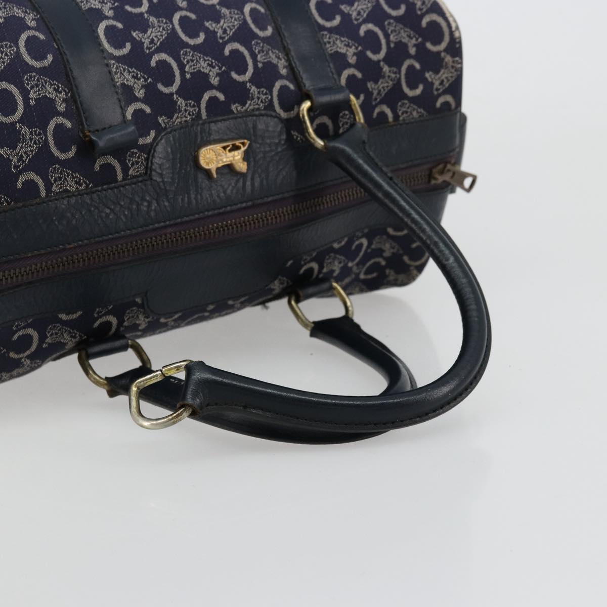CELINE C Sulky Hand Bag Canvas Navy Gold Auth 73095