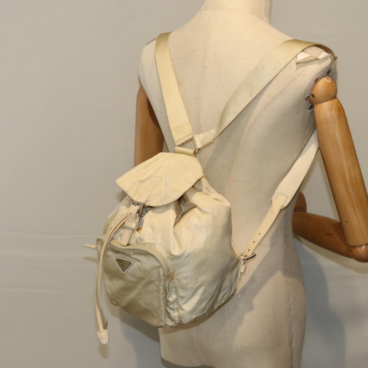 PRADA Backpack Nylon Cream Auth 73099