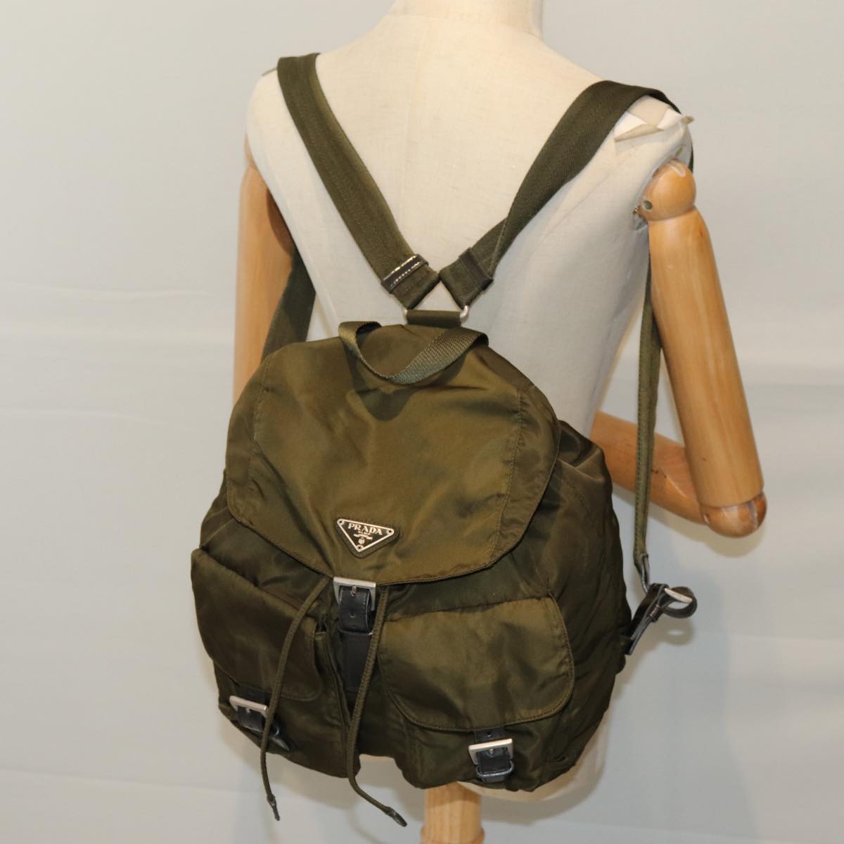 PRADA Backpack Nylon Khaki Auth 73101