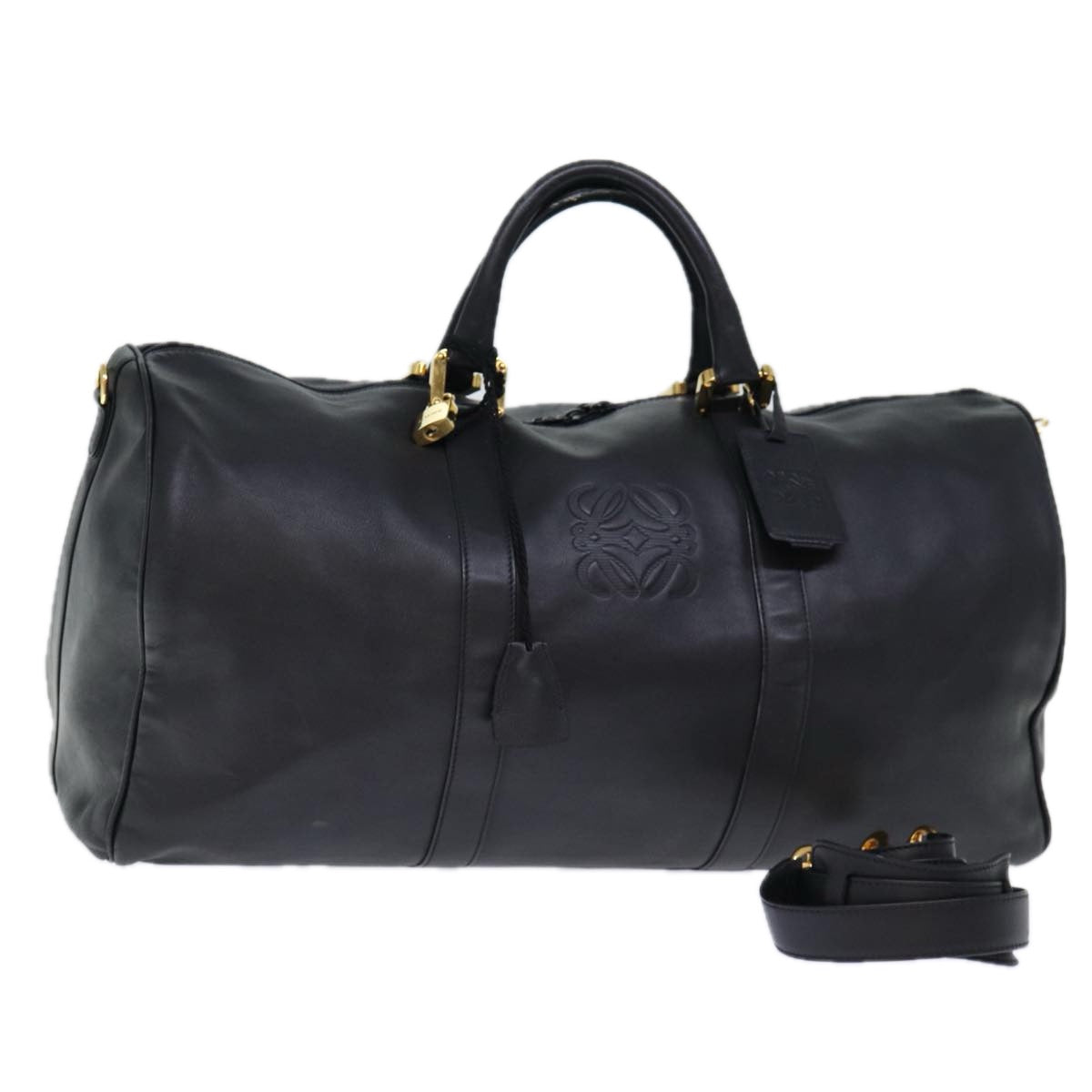 LOEWE Boston Bag Leather 2way Black Auth 73140