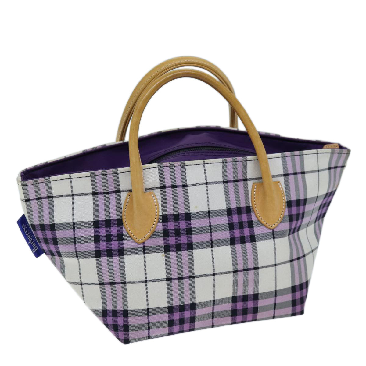 Burberrys Nova Check Blue Label Hand Bag Nylon Purple Auth 73151