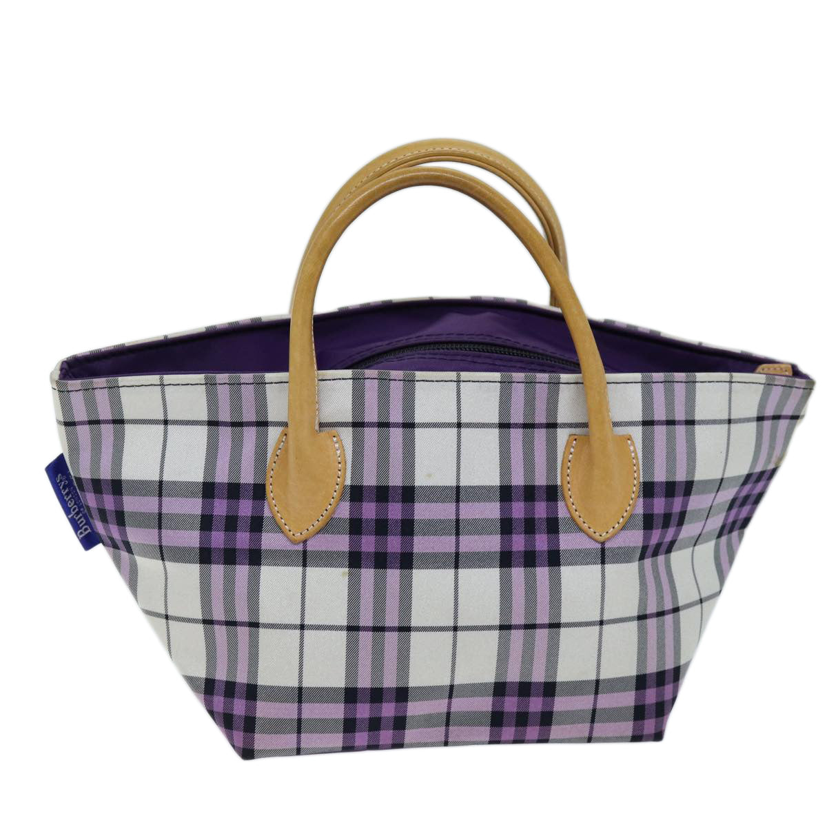 Burberrys Nova Check Blue Label Hand Bag Nylon Purple Auth 73151