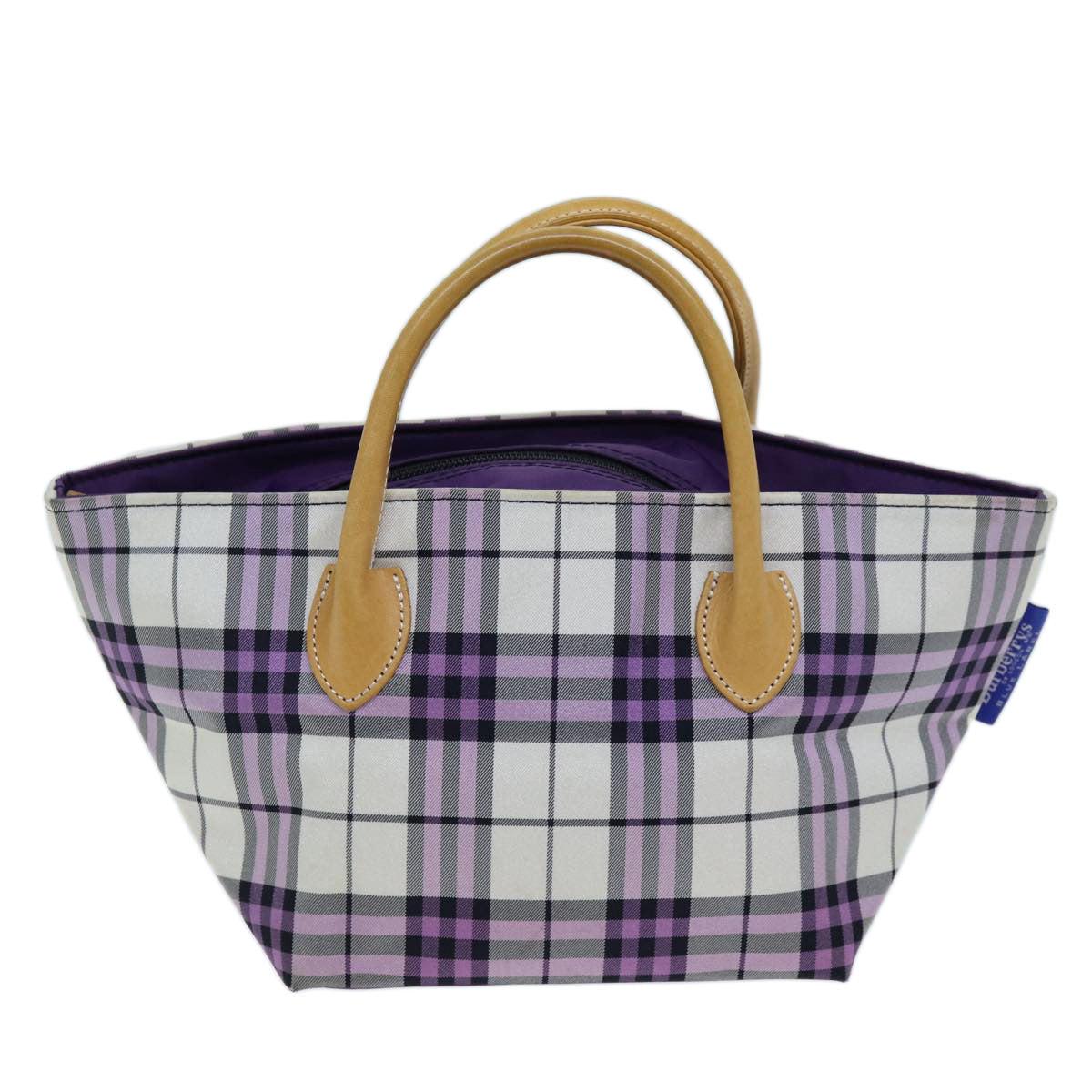 Burberrys Nova Check Blue Label Hand Bag Nylon Purple Auth 73151