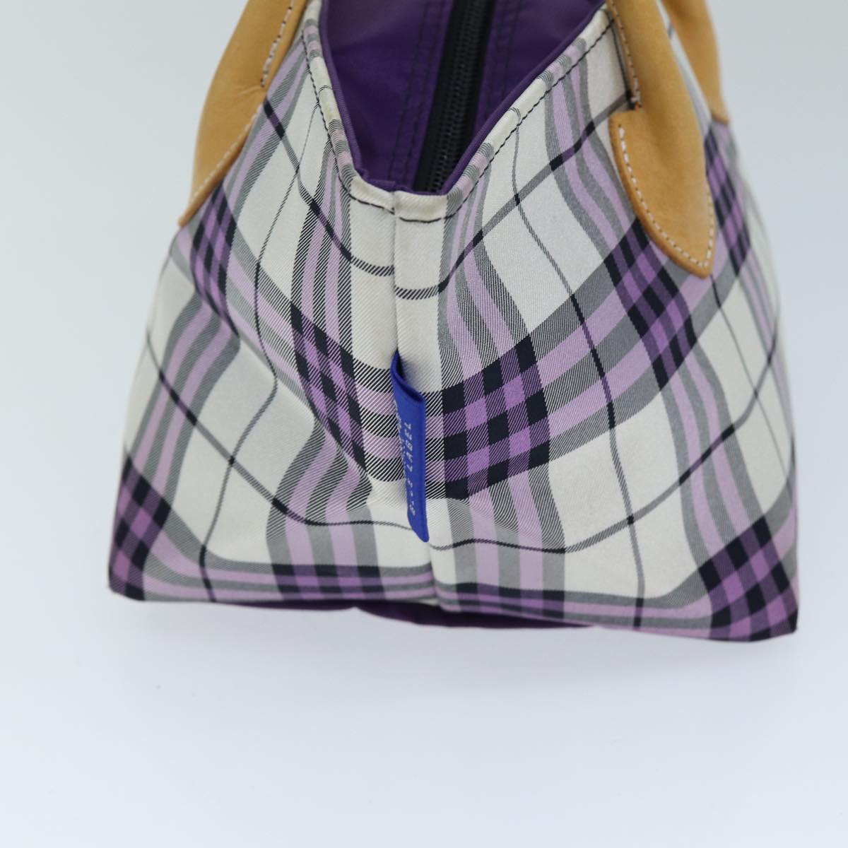 Burberrys Nova Check Blue Label Hand Bag Nylon Purple Auth 73151