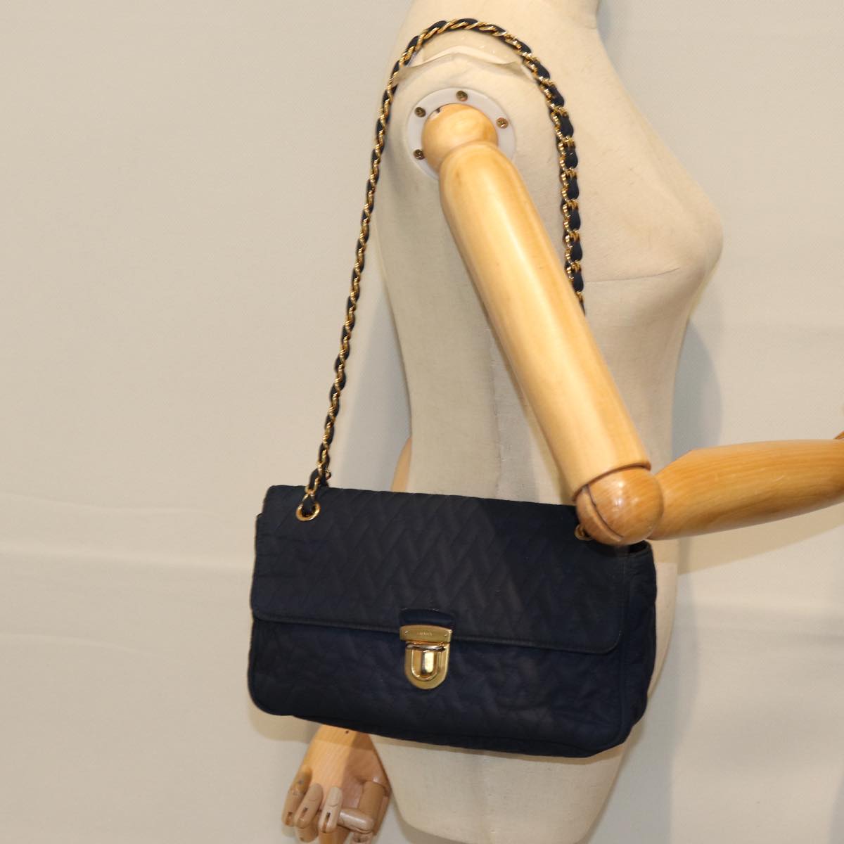 PRADA Chain Shoulder Bag Nylon Navy Auth 73204