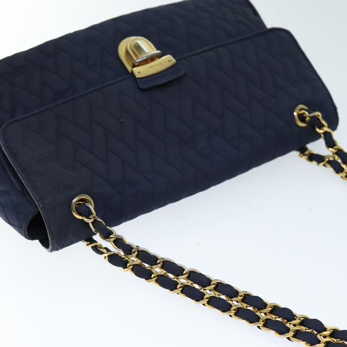 PRADA Chain Shoulder Bag Nylon Navy Auth 73204