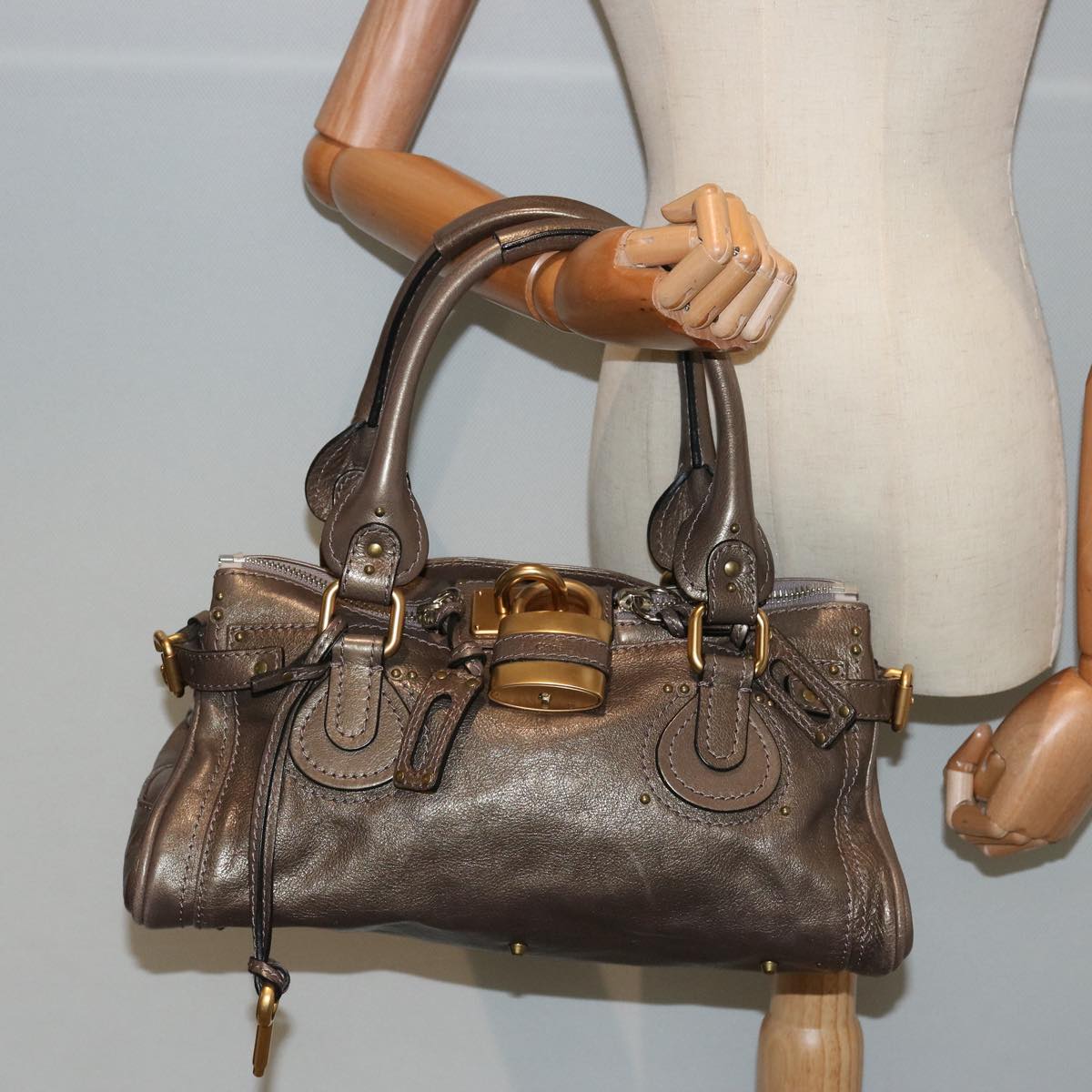 Chloe Paddington Shoulder Bag Leather Brown Auth 73238