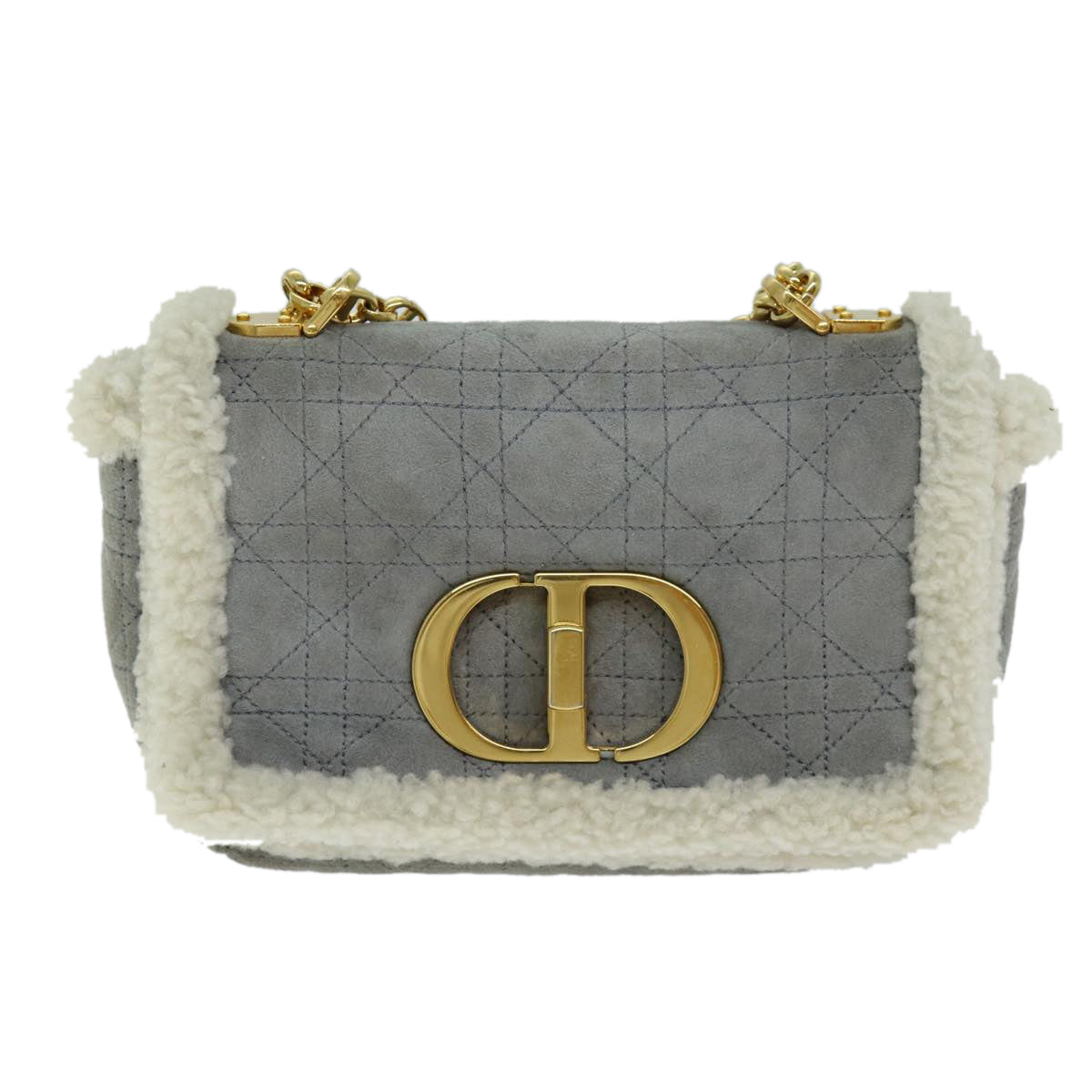 Christian Dior Canage Chain Shoulder Bag Suede Gray Auth 73253A