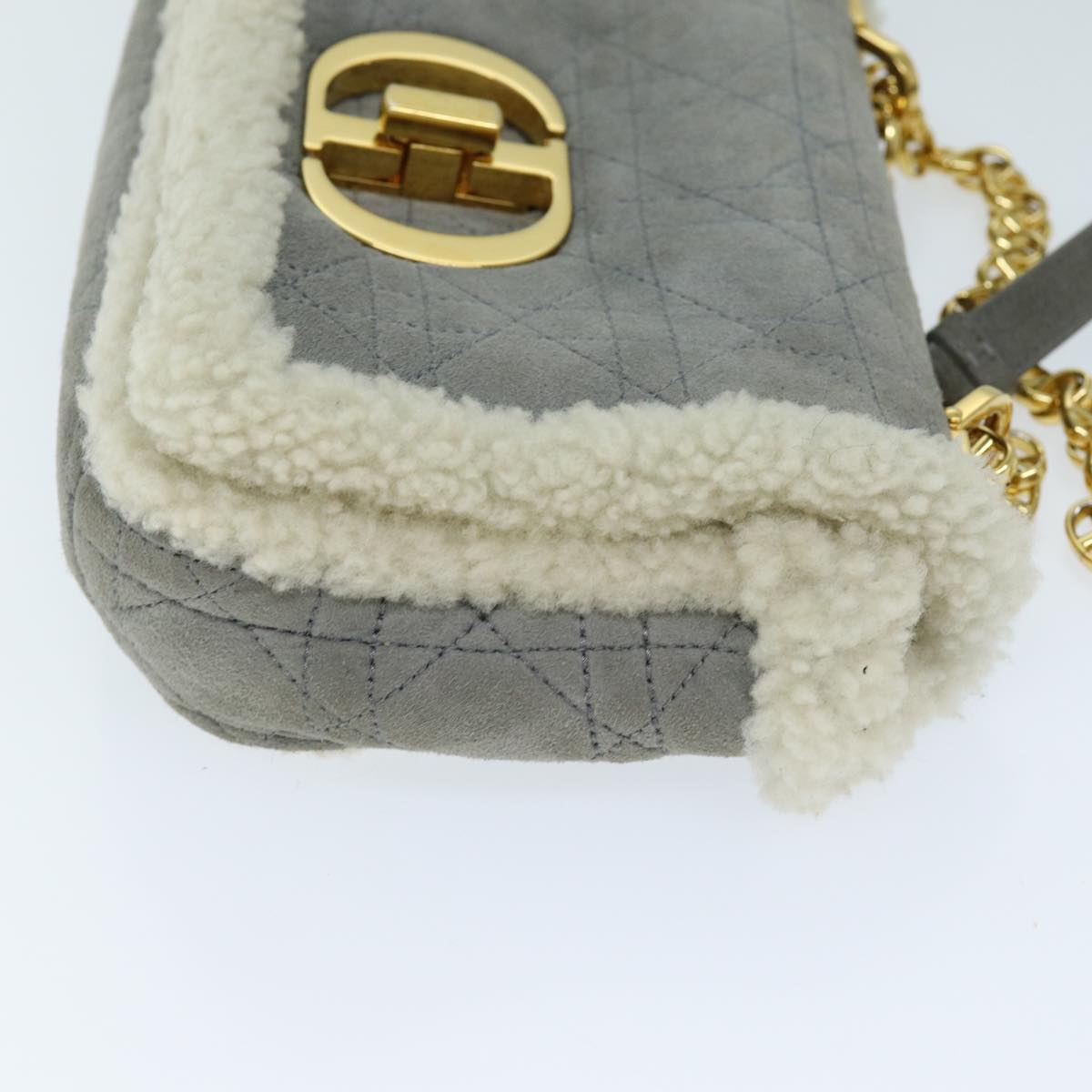 Christian Dior Canage Chain Shoulder Bag Suede Gray Auth 73253A